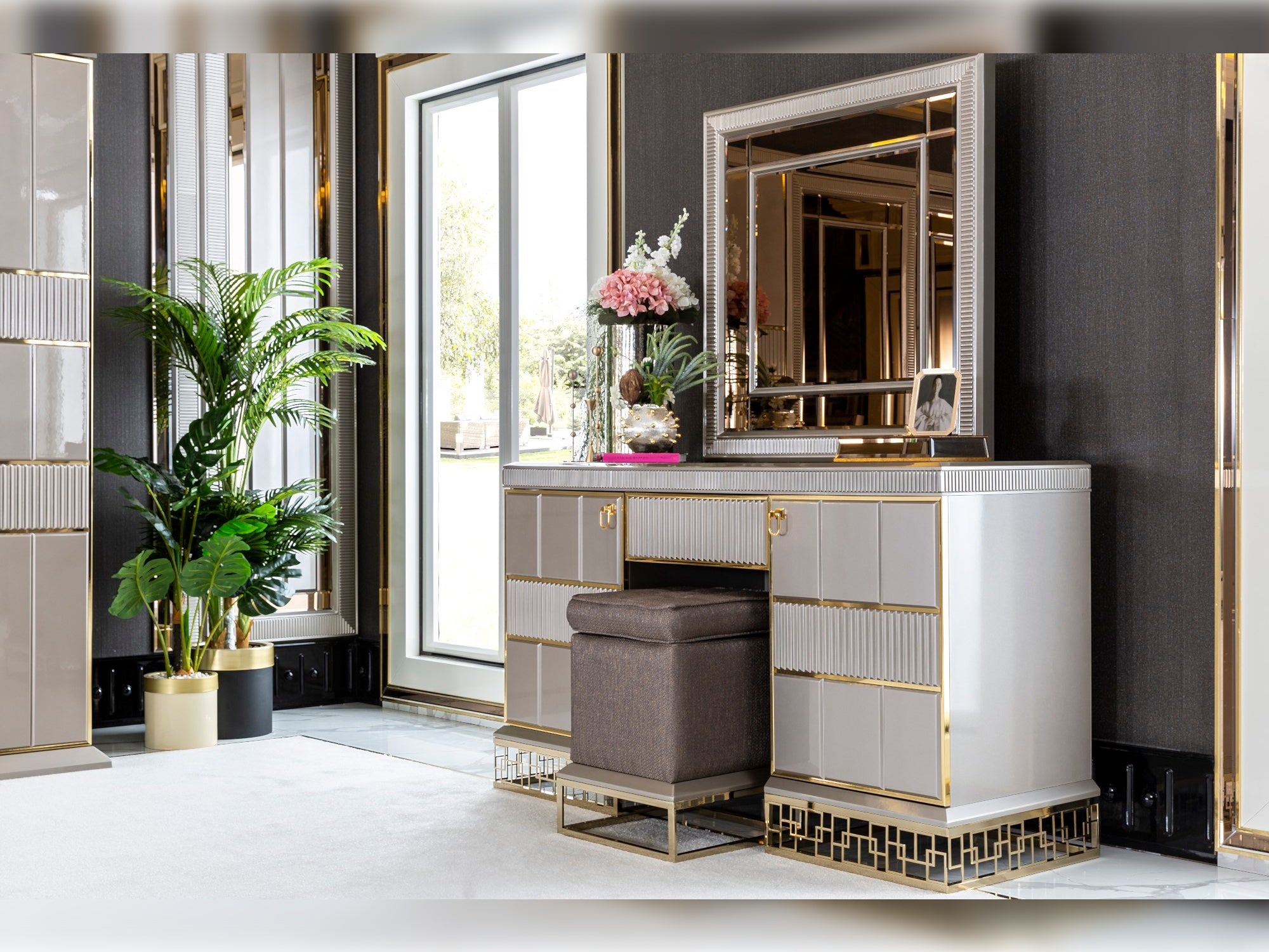 Versace Dresser With Mirror & Ottoman