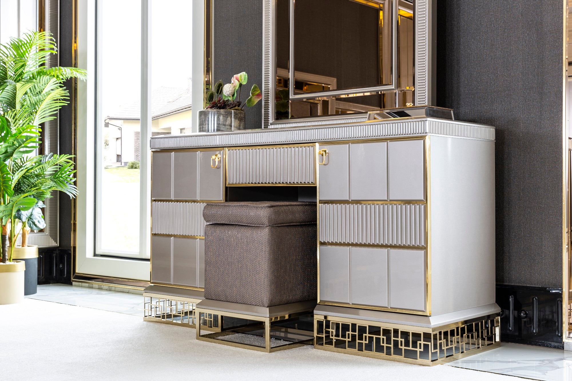 Versace Dresser With Mirror & Ottoman