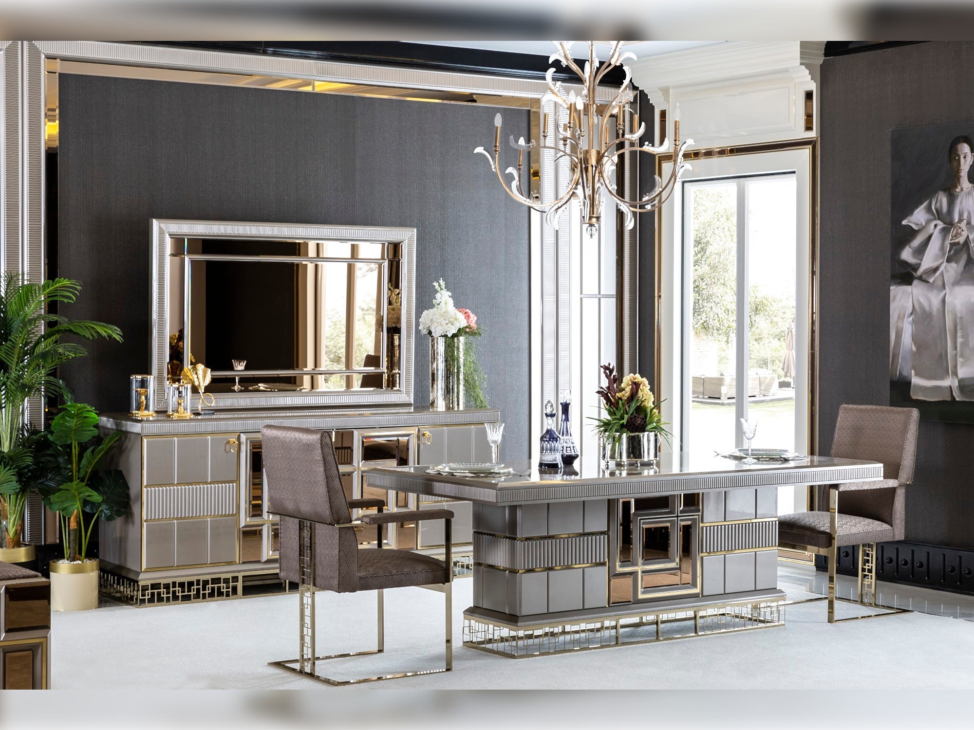 Versace Diningroom Set (Table & 6 Chair & Console With Mirror)