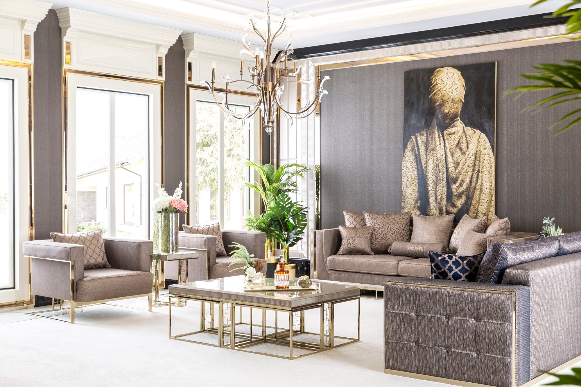 Versace Stationary Livingroom Set (1 Chester Sofa & 1 Sofa & 2 Chair)