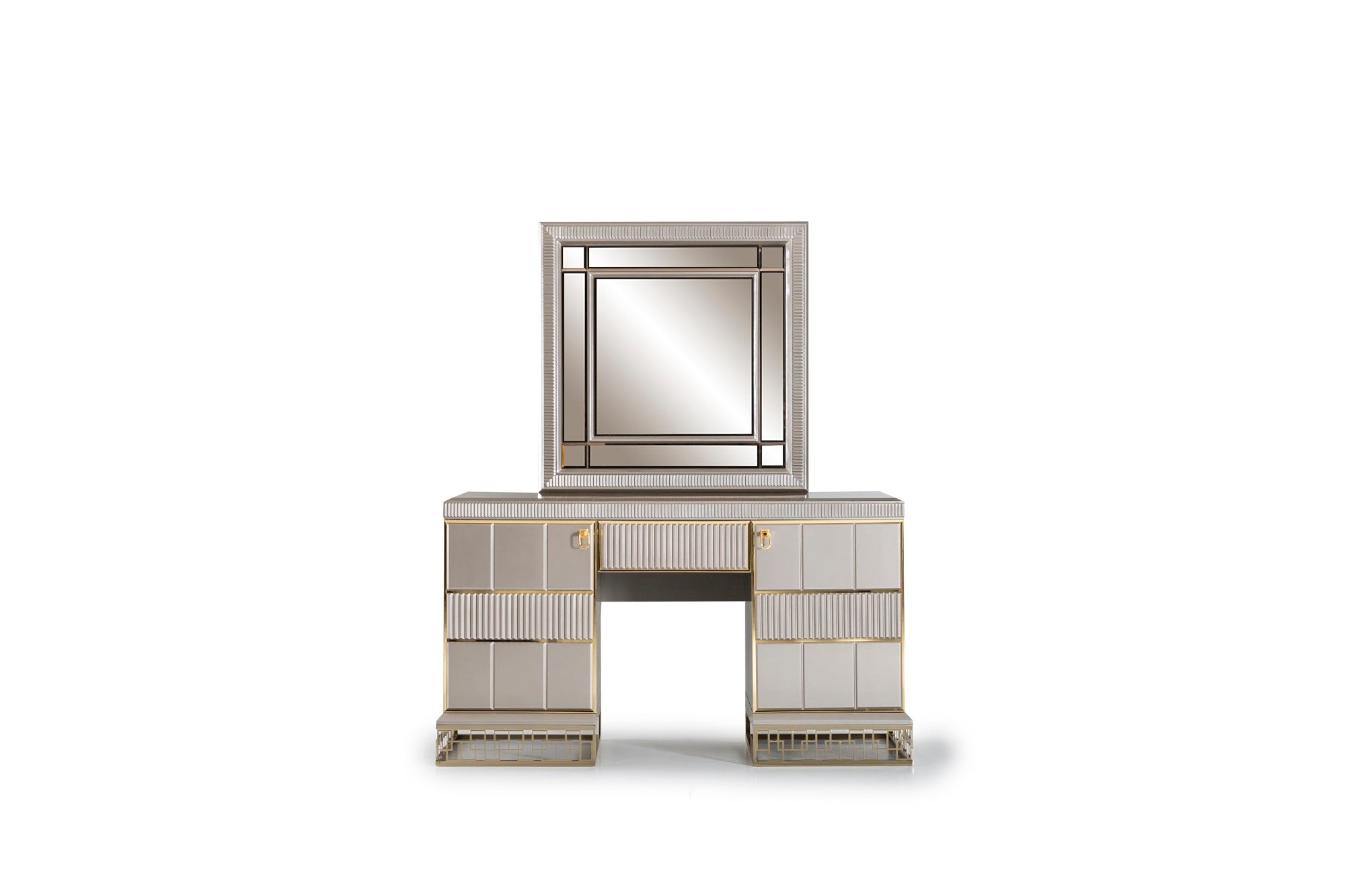 Versace Bedroom (Queen Storage Bed With Headboard & Dresser With Mirror & Pouf & 2 Nightstand With Back Panel & Bench)