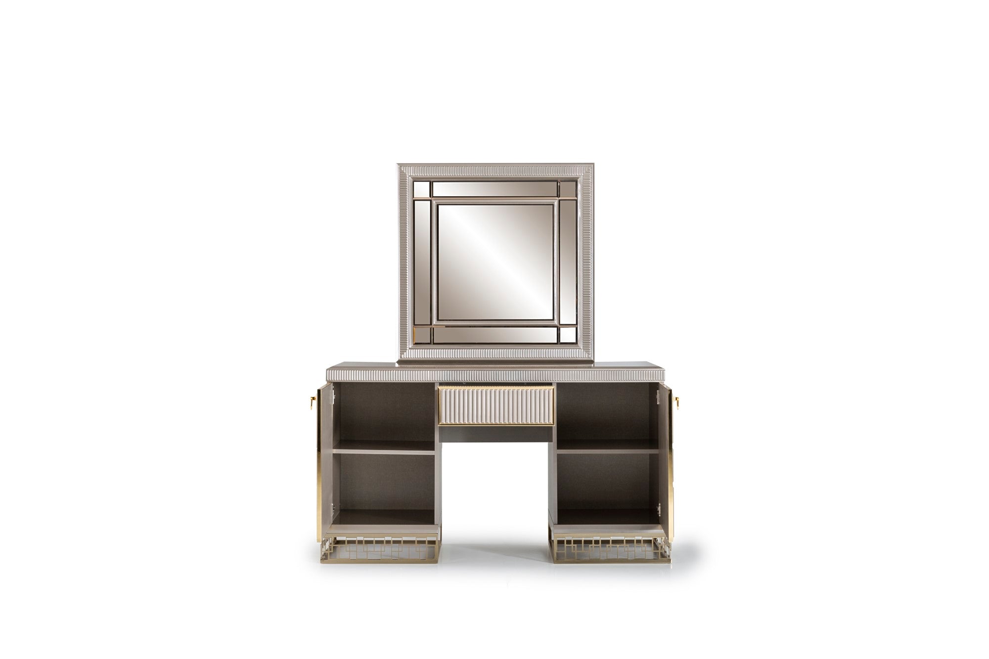 Versace Bedroom (Queen Storage Bed With Headboard & Dresser With Mirror & Pouf & 2 Nightstand With Back Panel & Bench)
