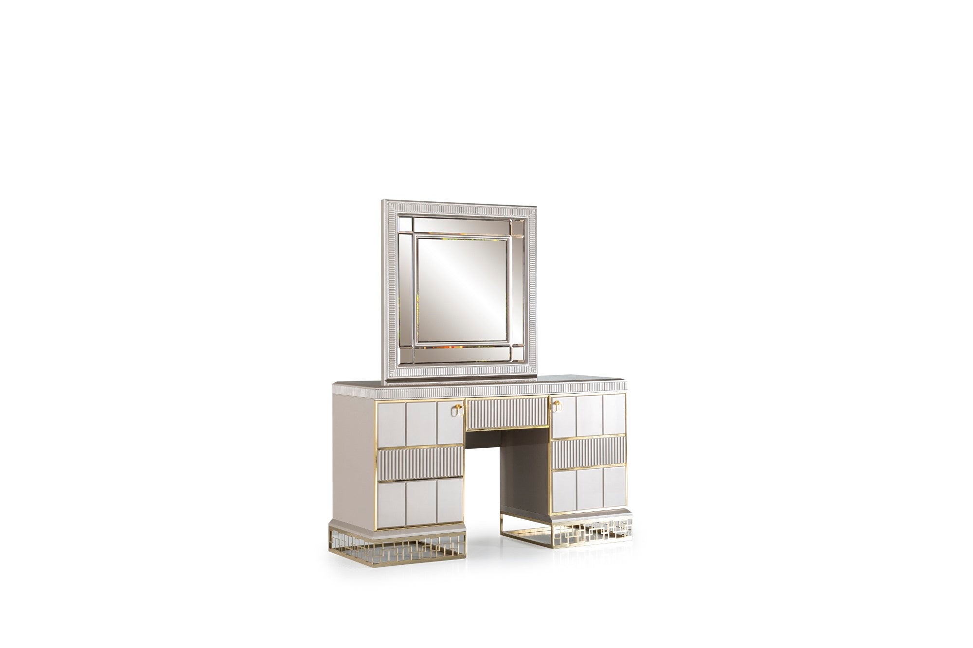 Versace Bedroom (Queen Storage Bed With Headboard & Dresser With Mirror & Pouf & 2 Nightstand With Back Panel & Bench)