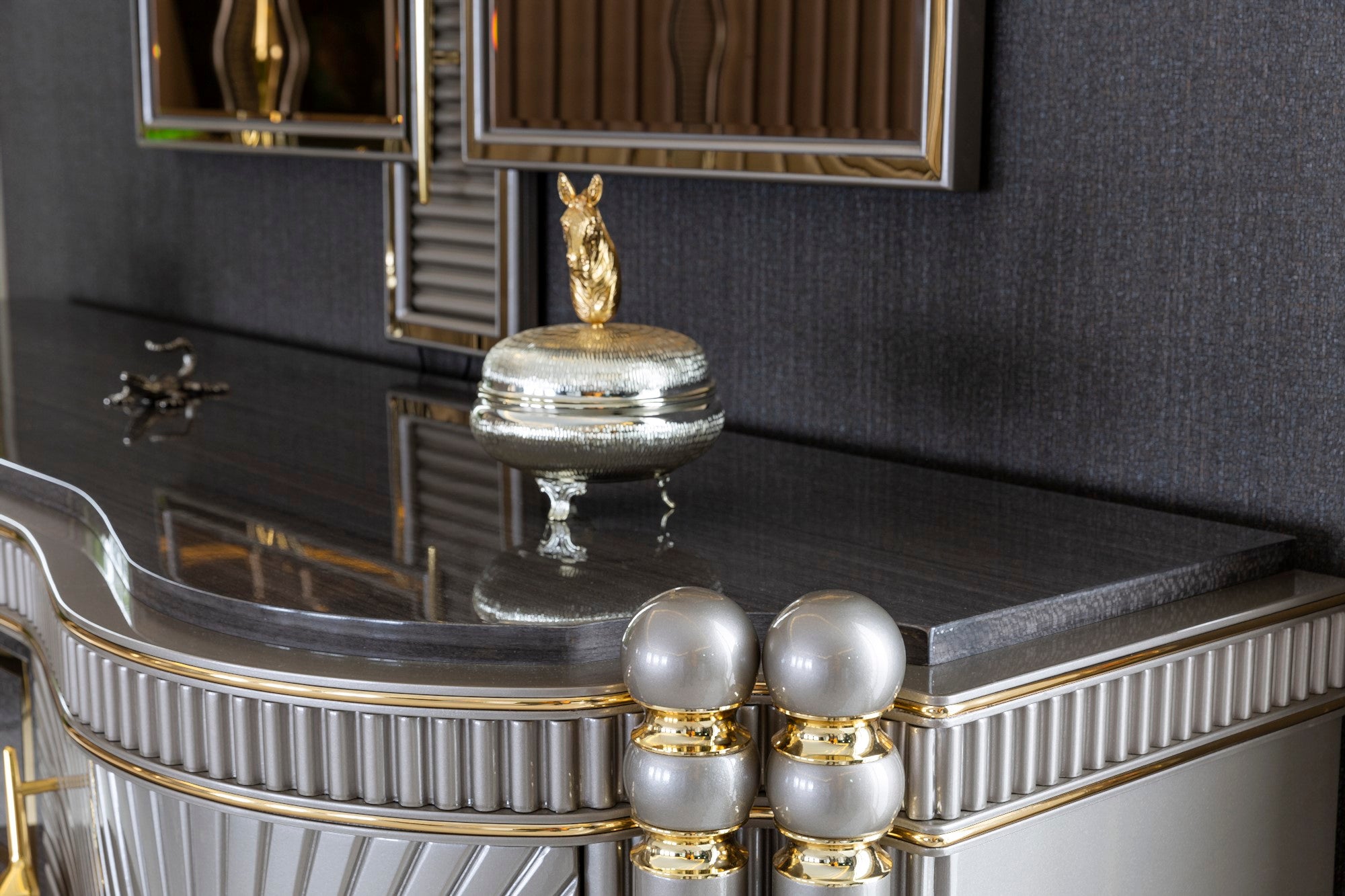 Bentley Bedroom (Queen Storage Bed With Headboard & Dresser With Mirror & Pouf & 2 Nightstand With Back Panel)