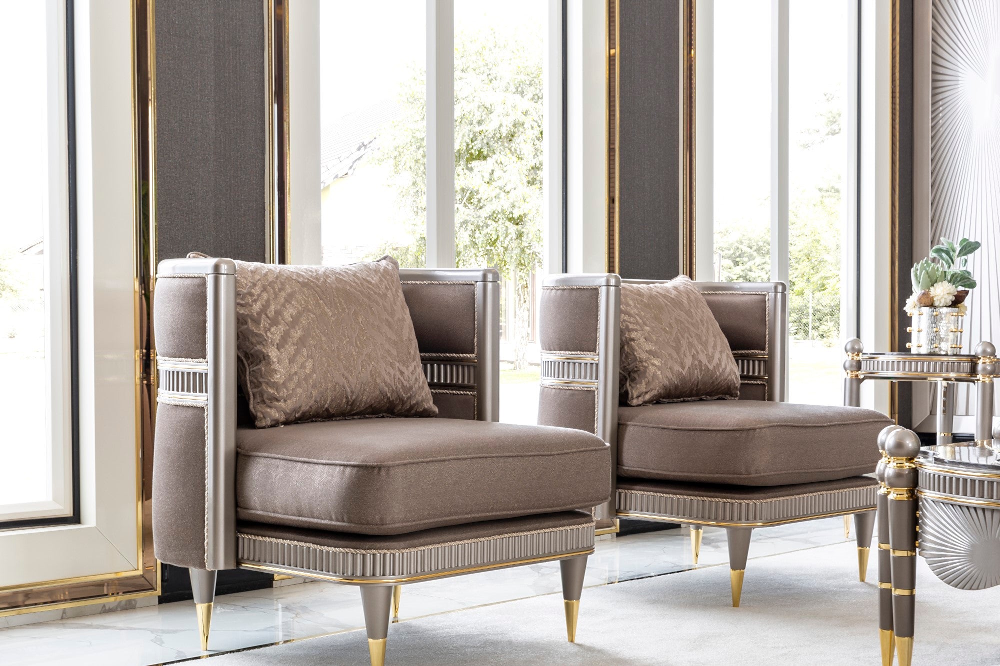 Bentley Stationary Livingroom Set (1 S Line Sofa & 1 Bombe Curve Sofa & 2 Chair)