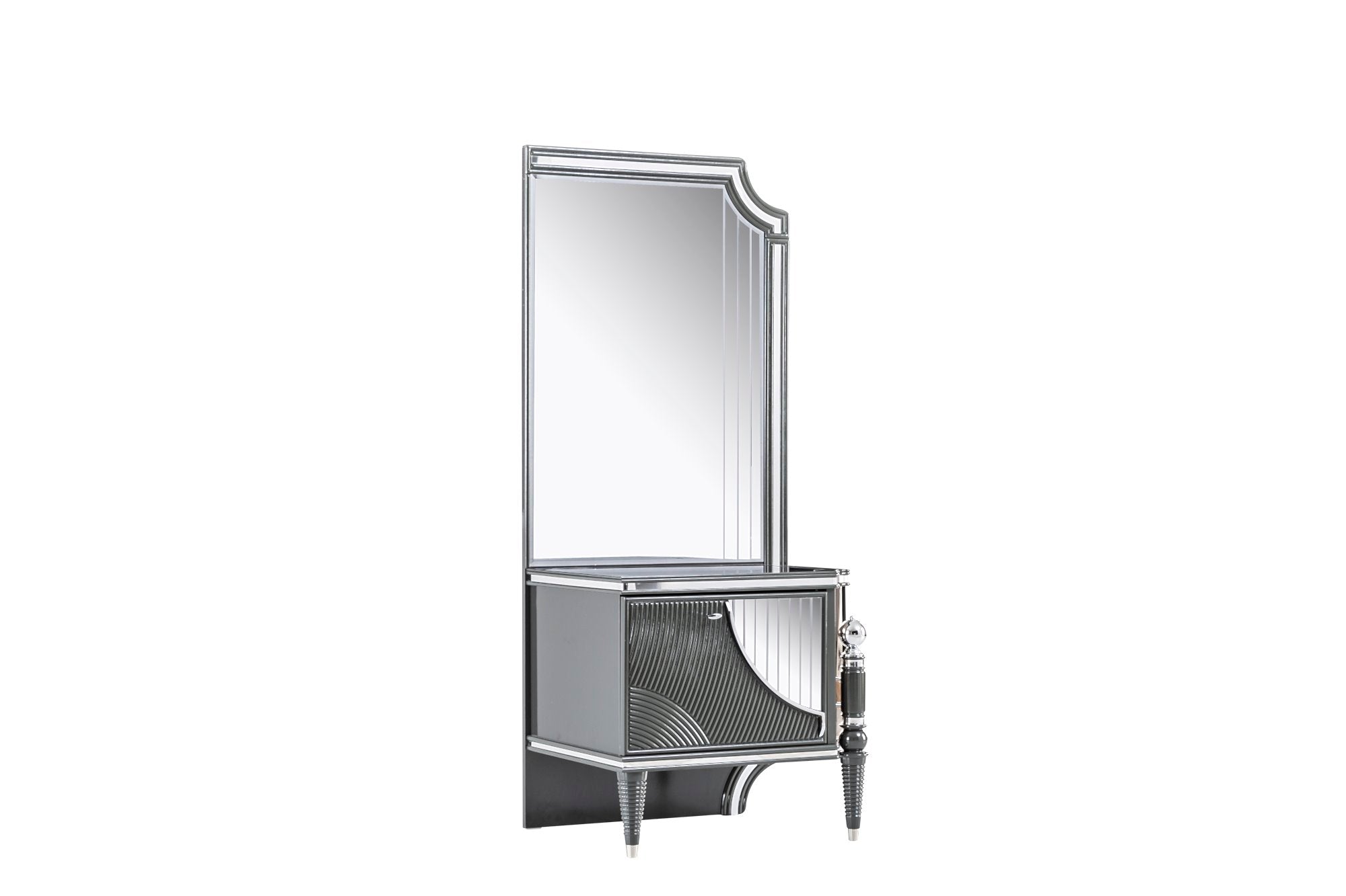 Prada Bedroom (Queen Storage Bed With Headboard & Dresser With Mirror & Pouf & 2 Nightstand With Back Panel & Bench)