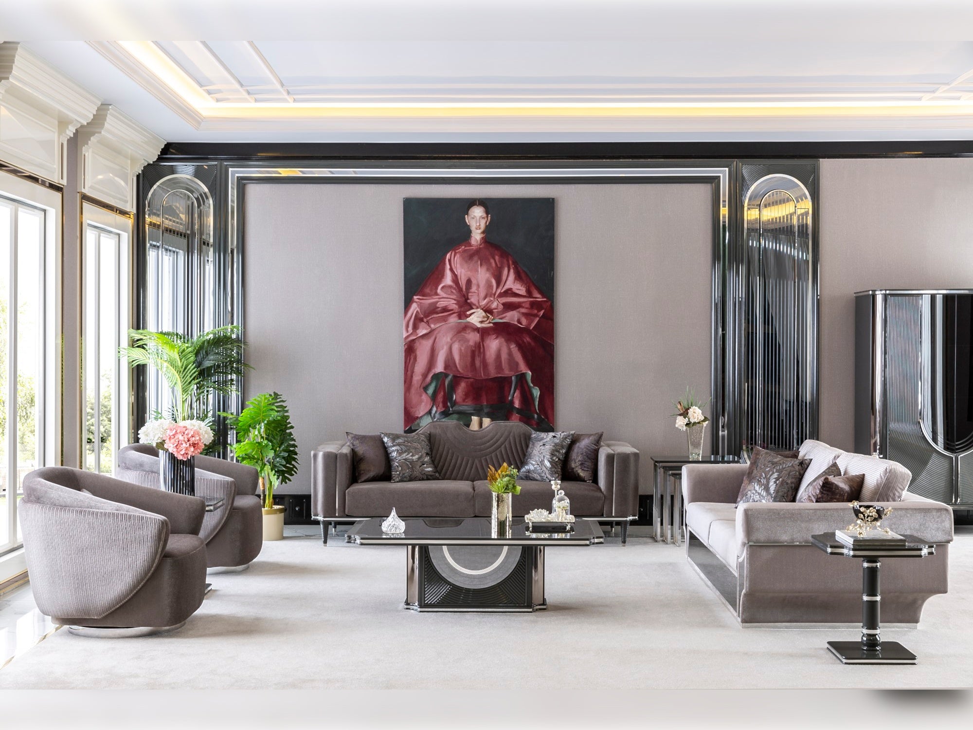 Prada Stationary Livingroom Set (1 Closed Sofa & 1 Sofa & 2 Chair)
