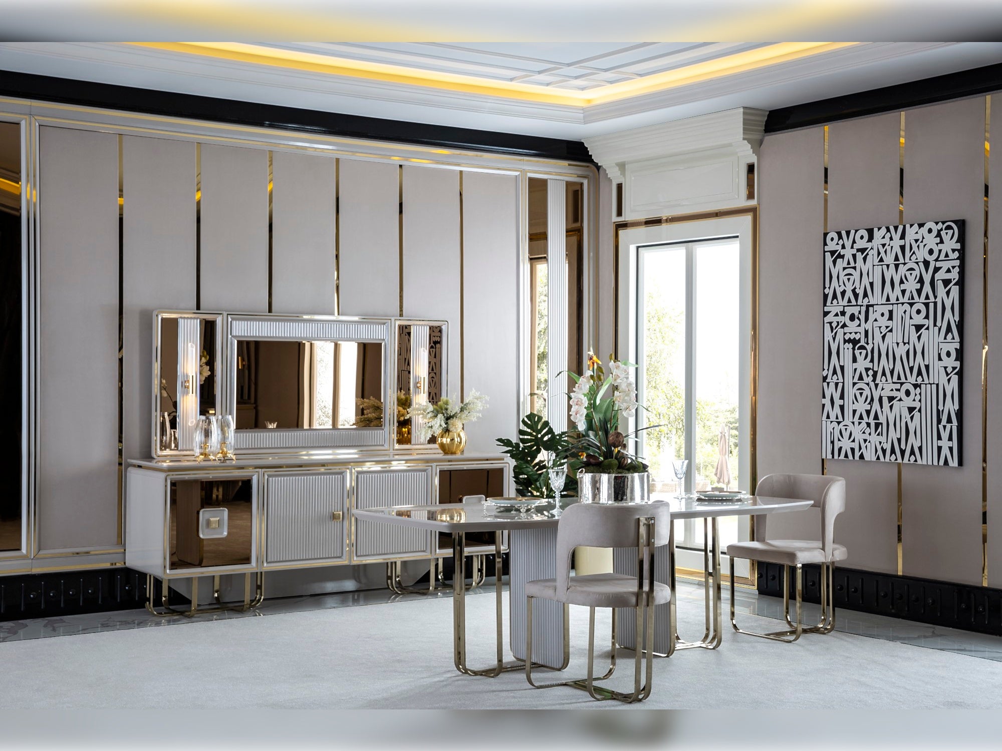 Barcelona Diningroom Set (Table & 6 Chair & Console With Mirror)