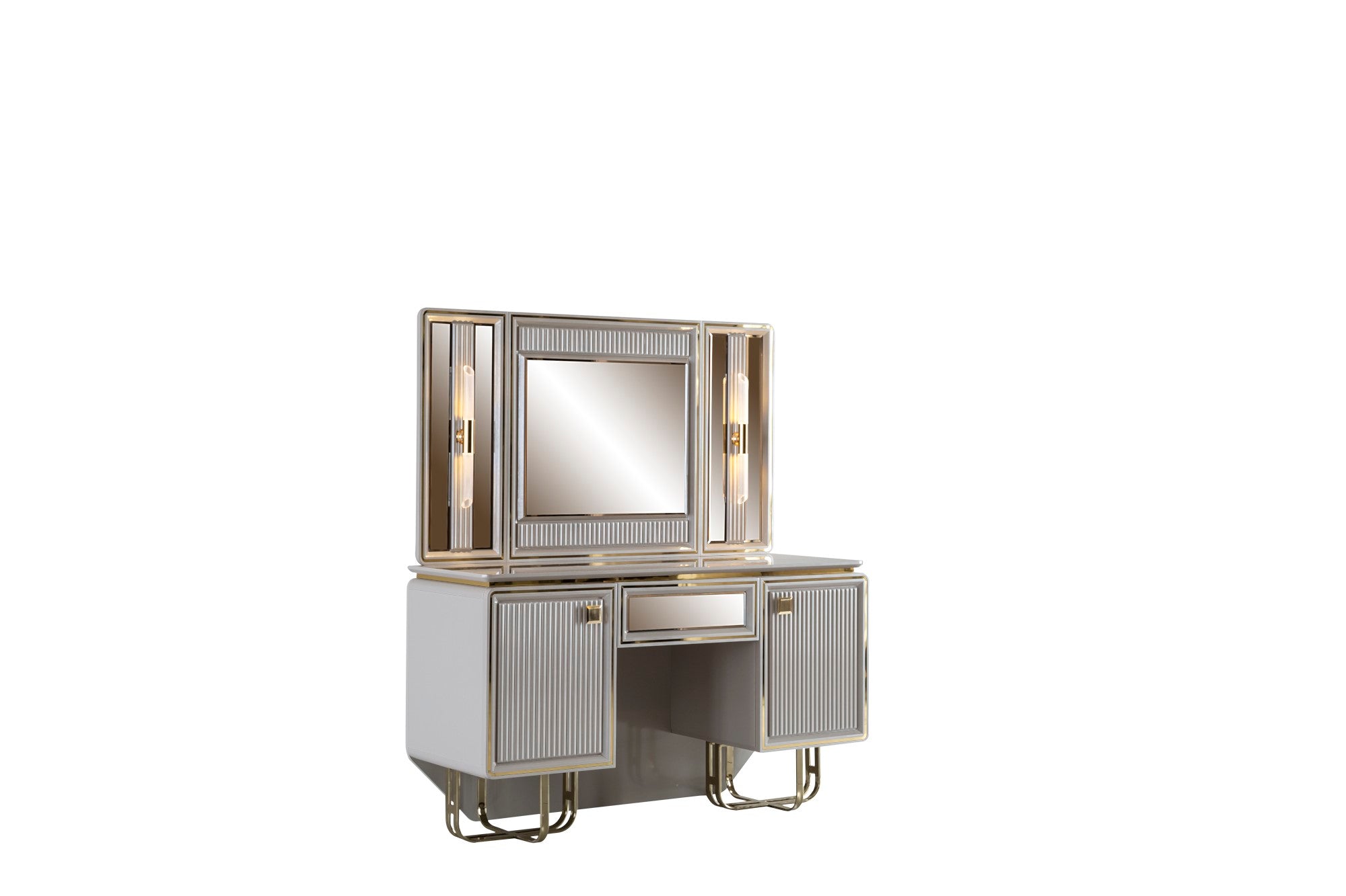 Barcelona Bedroom (Queen Storage Bed With Headboard & Dresser With Mirror & Pouf & 2 Nightstand With Back Panel & Bench)