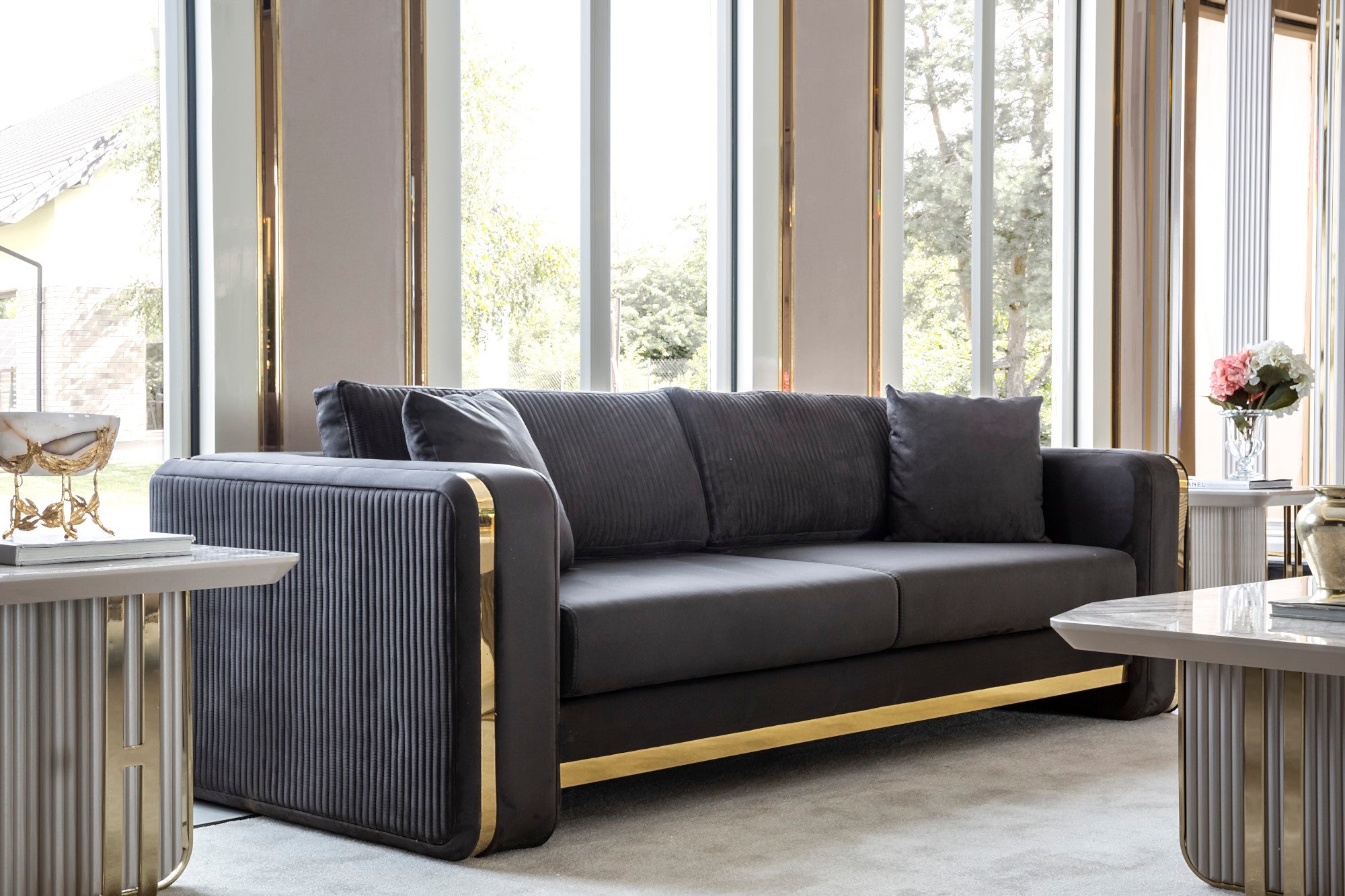 Barcelona Stationary Livingroom Set (1 Closed Sofa & 1 Mirrored & 2 Chair)