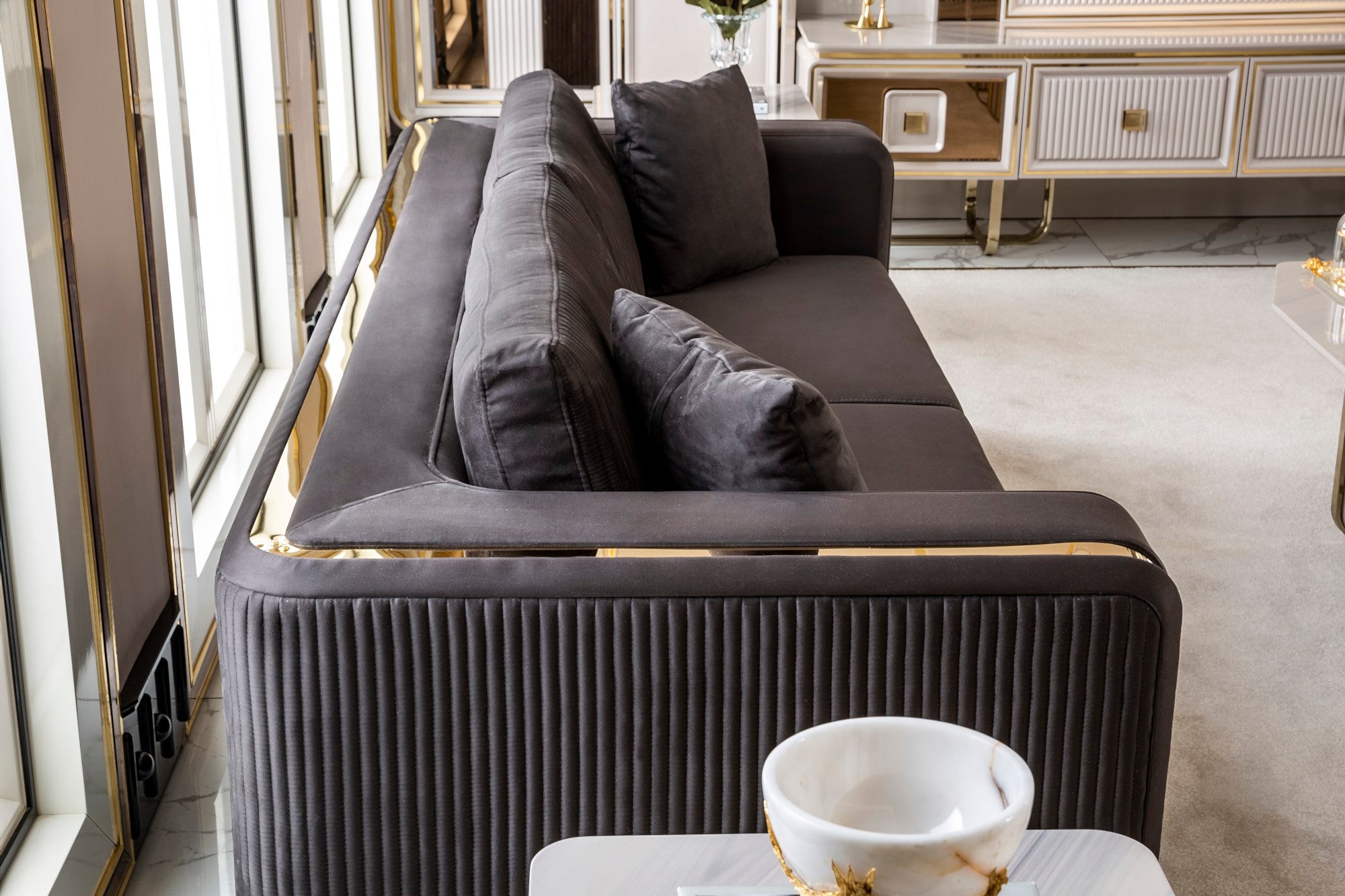 Barcelona Stationary Livingroom Set (1 Closed Sofa & 1 Mirrored & 2 Chair)