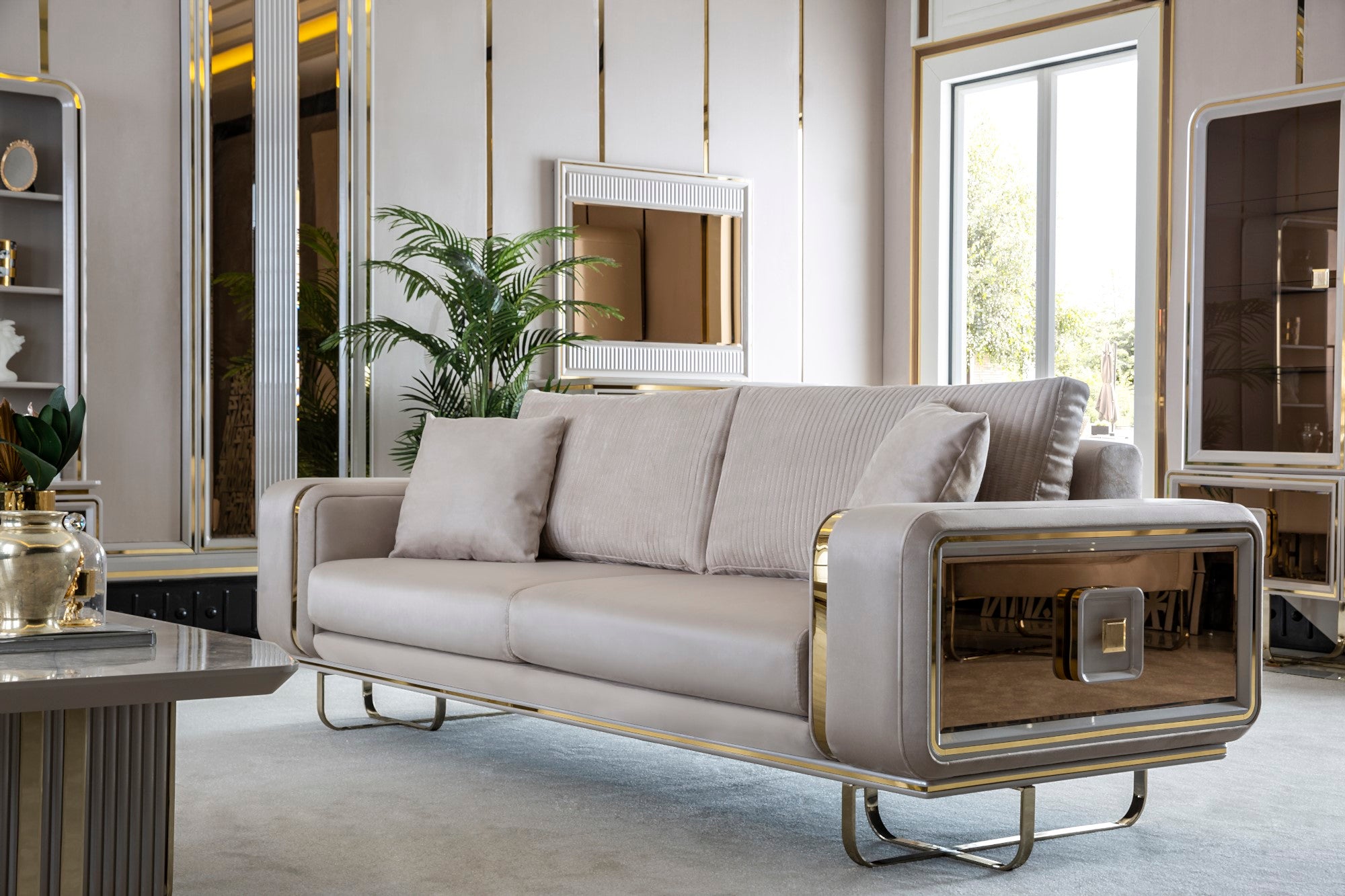 Barcelona Stationary Livingroom Set (1 Closed Sofa & 1 Mirrored & 2 Chair)