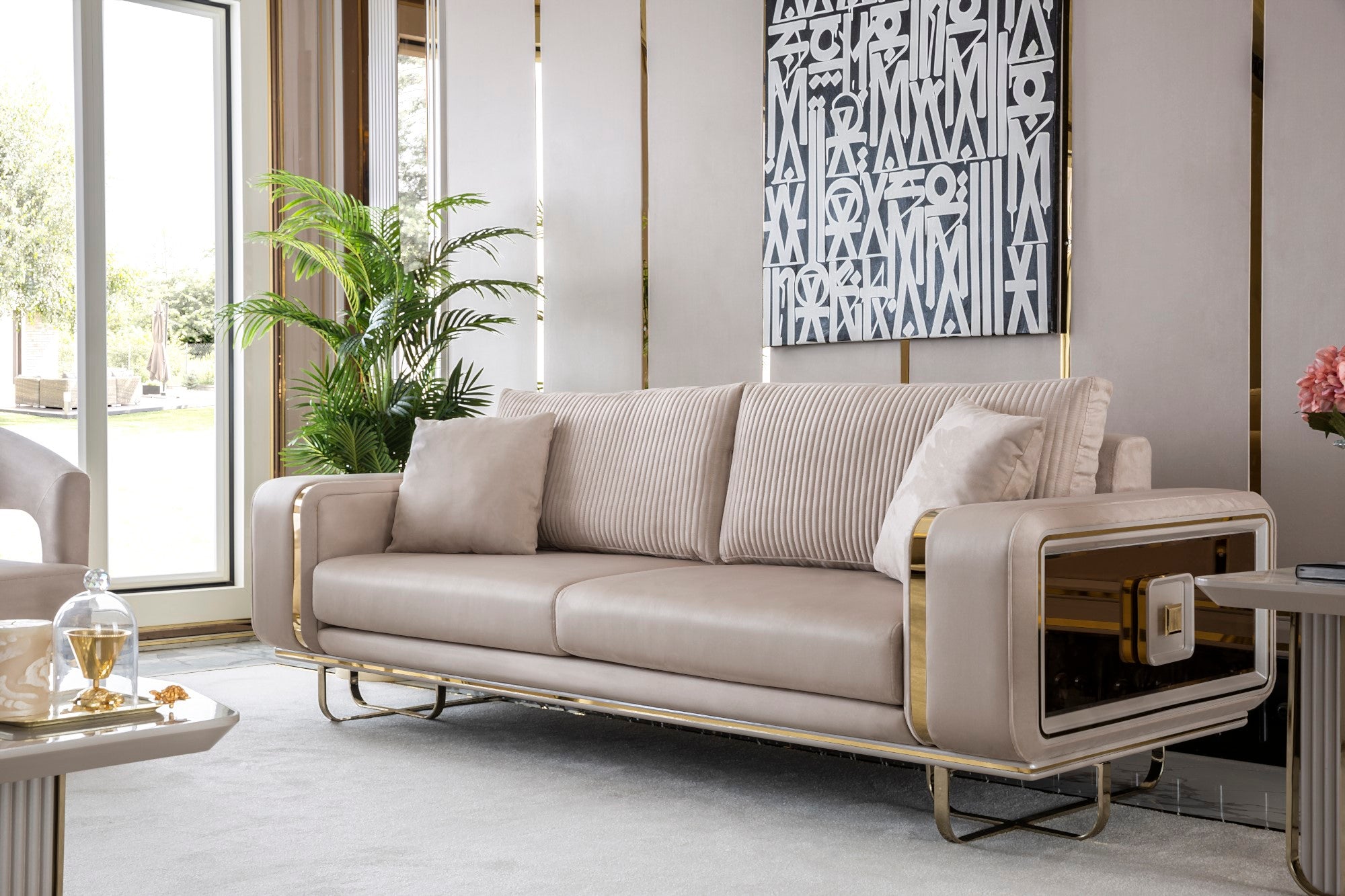 Barcelona Stationary Livingroom Set (1 Closed Sofa & 1 Mirrored & 2 Chair)