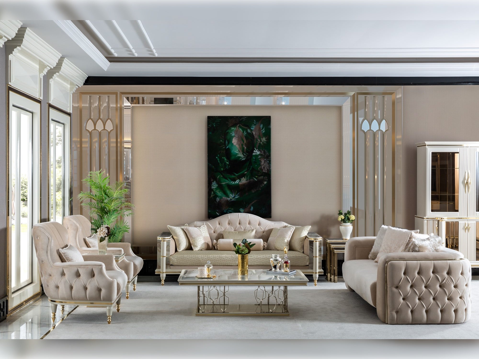 Diamond Stationary Livingroom Set (1 Colored Sofa & 1 Closed Sofa & 2 Chair)