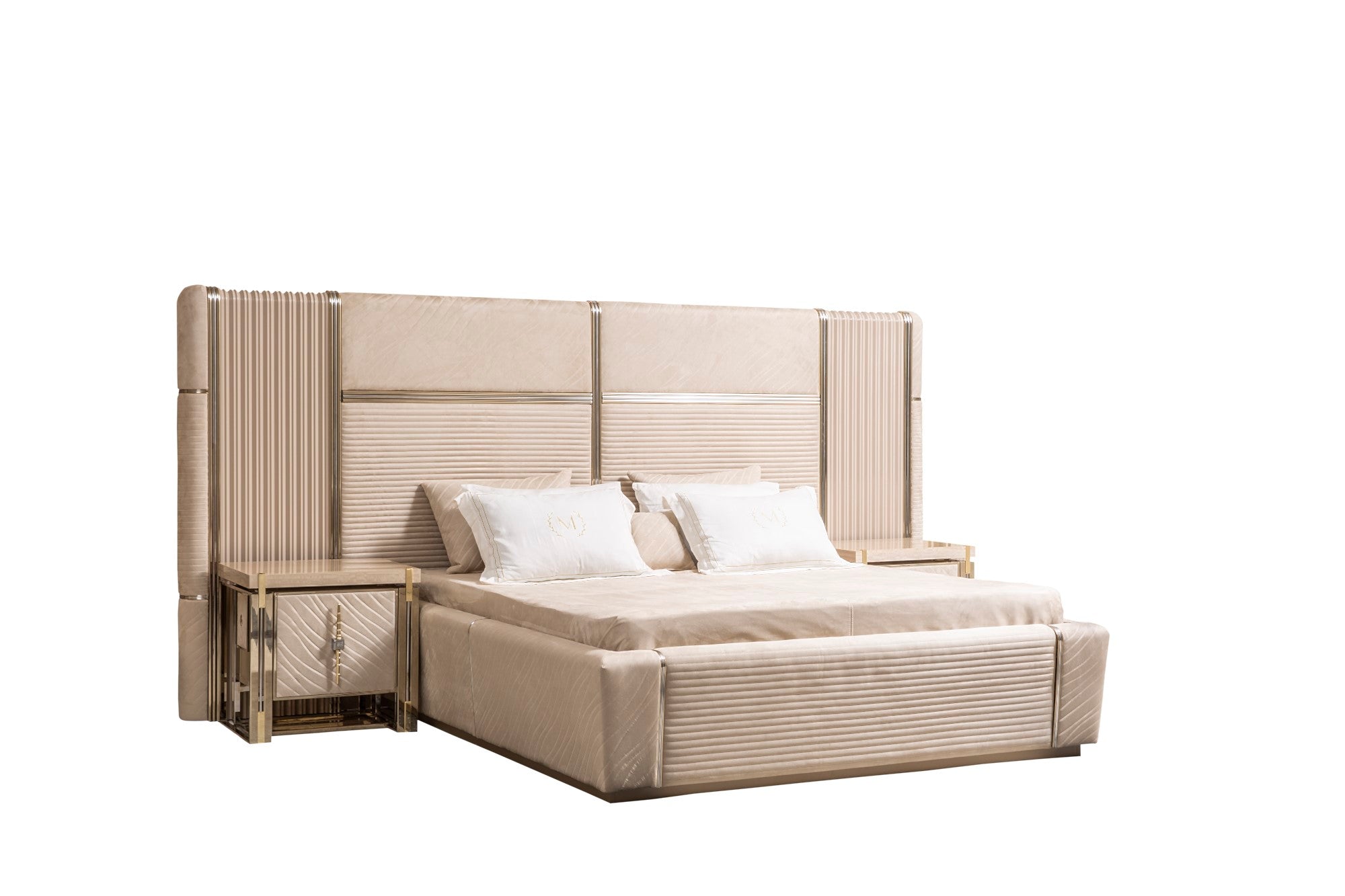 Vegas Bedroom (Queen Storage Bed With Headboard & Dresser With Mirror & Pouf & 2 Nightstand With Back Panel & Bench)
