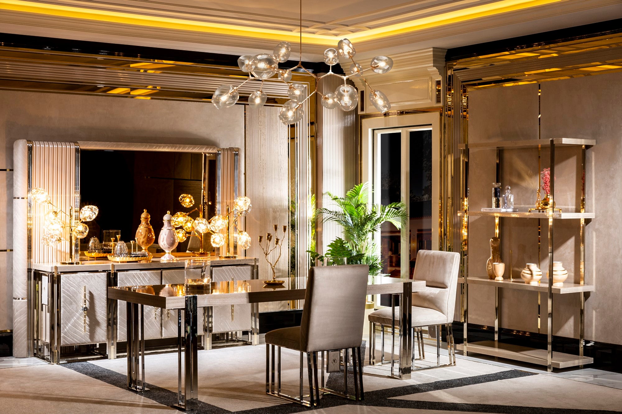Vegas Diningroom Set (Table & 6 Chair & Console With Mirror)