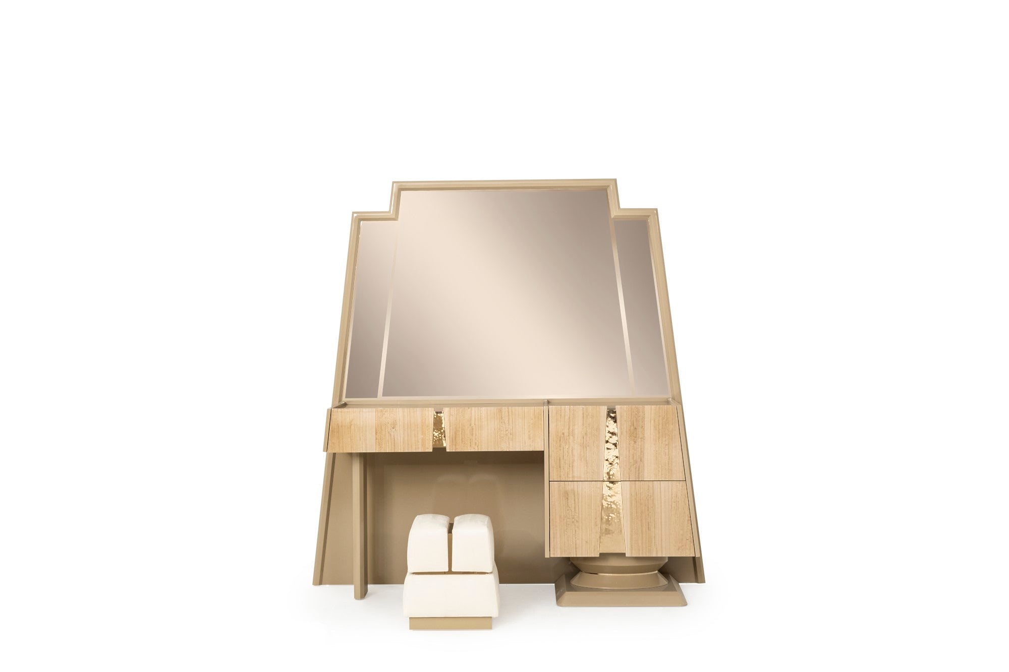 Keops Bedroom (Queen Storage Bed With Headboard & Dresser With Mirror & Pouf & 2 Nightstand With Back Panel & Bench)