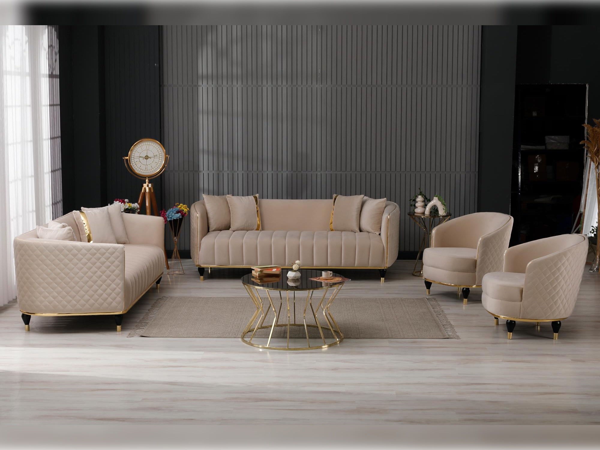 Toronto Stationary Livingroom (2 Sofa & 2 Chair) Cream