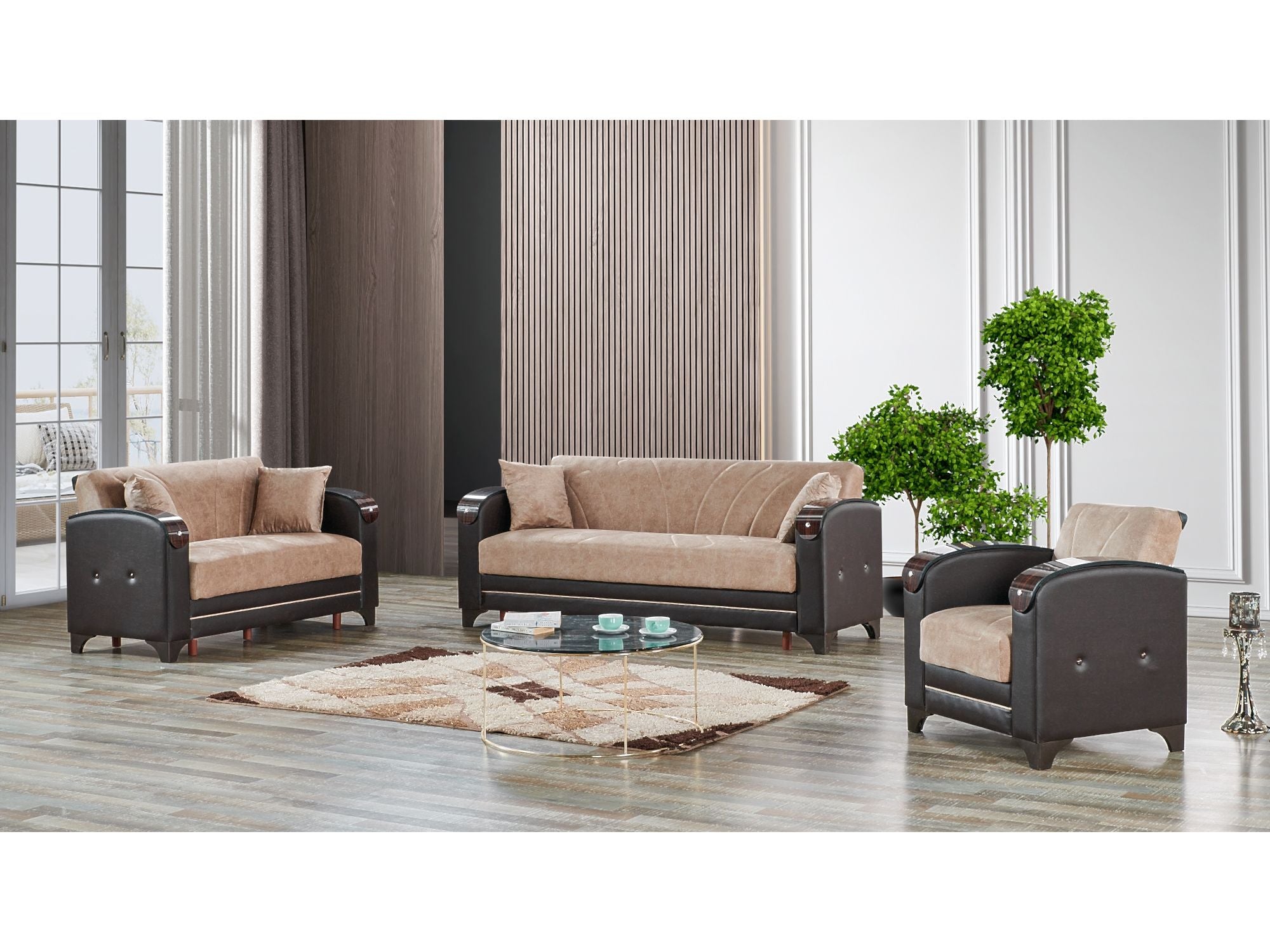 Senem Convertible Livingroom (2 Sofa & 2 Chair) Light Brown