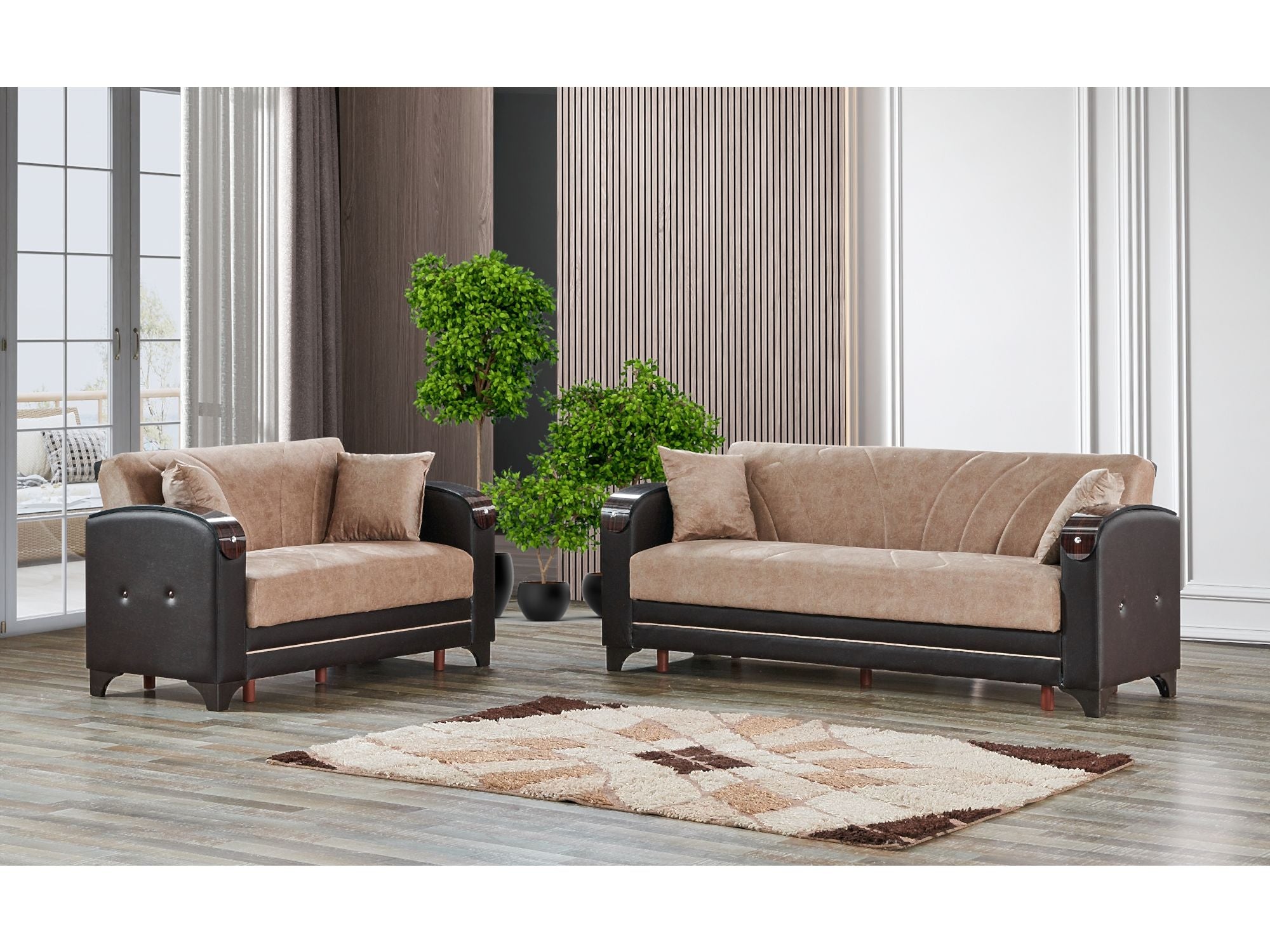 Senem Convertible Livingroom (2 Sofa & 2 Chair) Light Brown