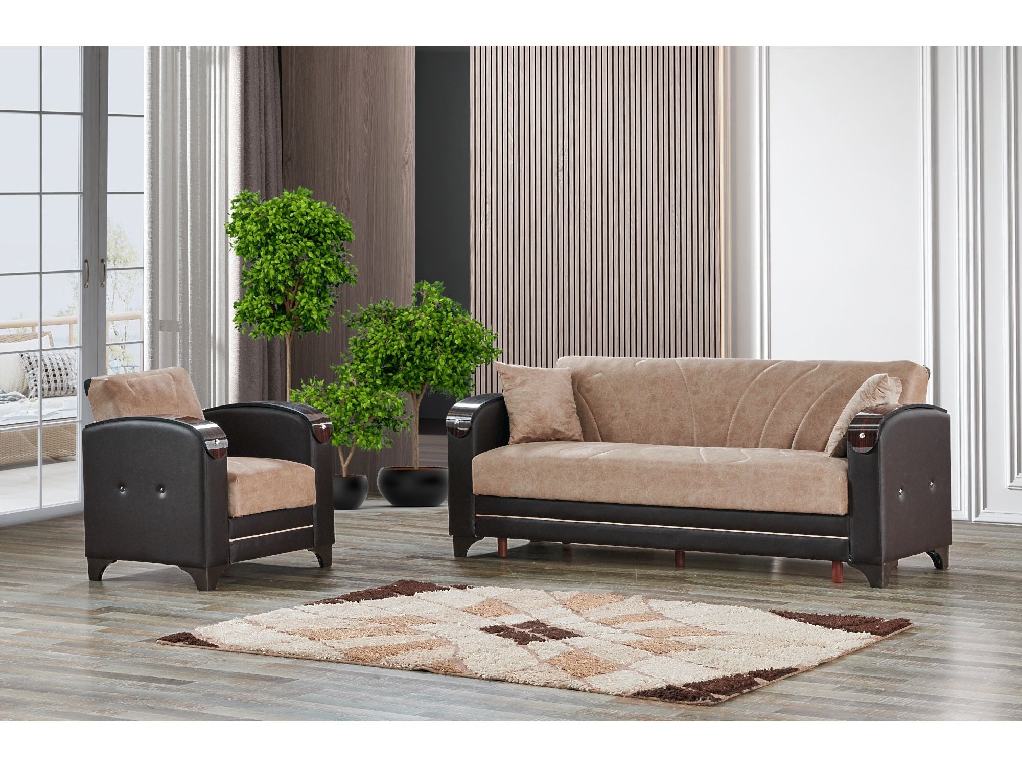 Senem Convertible Livingroom (2 Sofa & 2 Chair) Light Brown