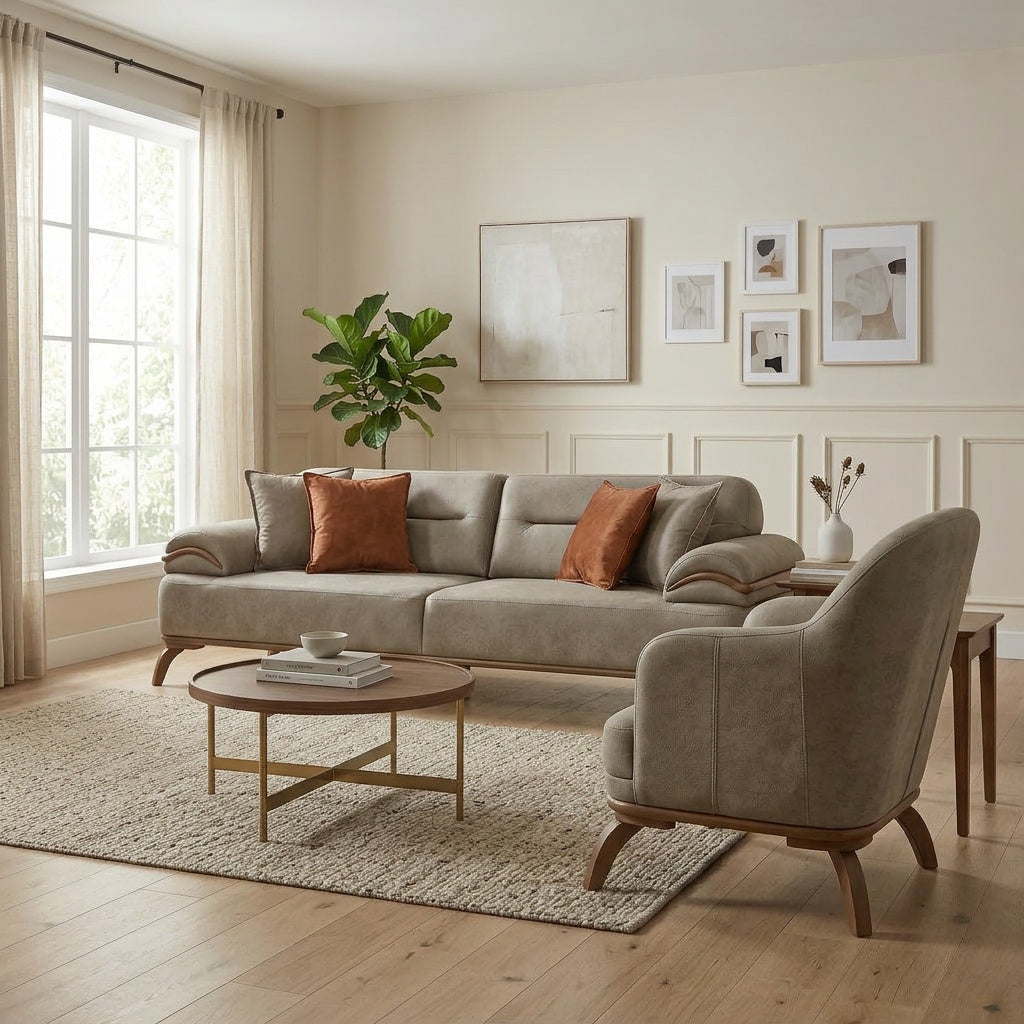 Mia 4-pieces (2 Sofa & 2 Chair) Livingroom Set Beige