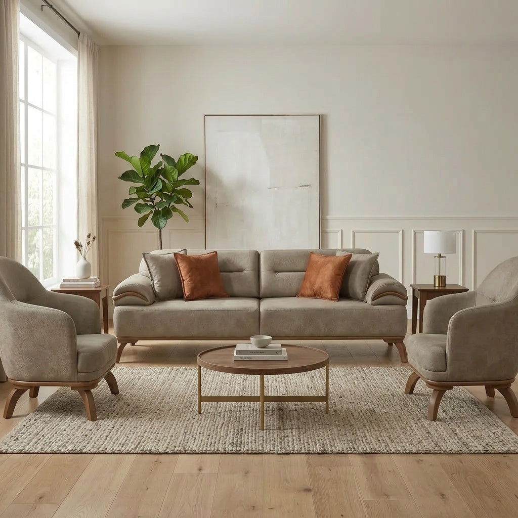 Mia 4-pieces (2 Sofa & 2 Chair) Livingroom Set Beige