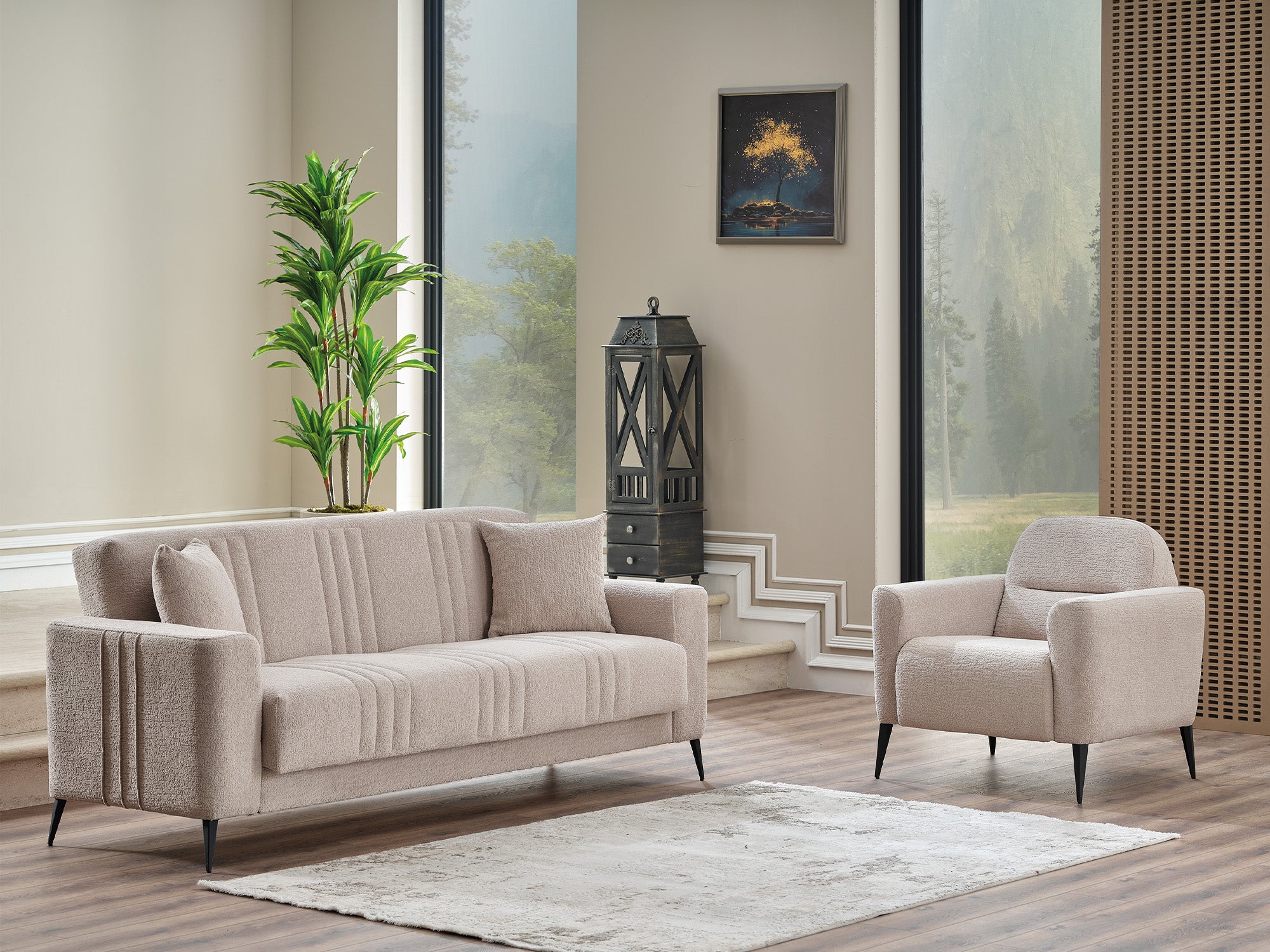 Adela 3-pieces (Sofa & Loveseat & Chair) Livingroom Set Cream