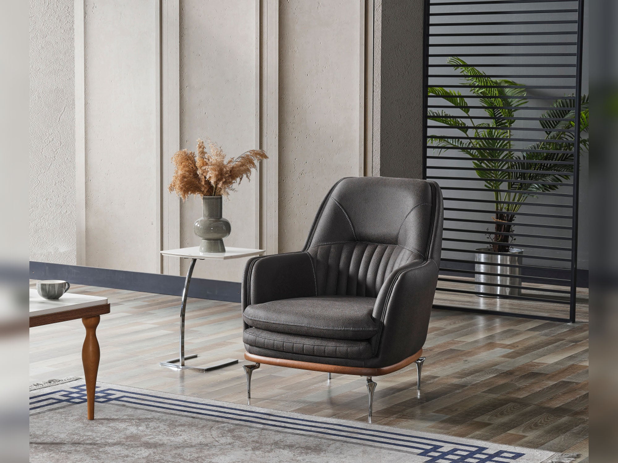 Ahsen 3-pieces (Sofa & Loveseat & Chair) Livingroom Set Dark Grey