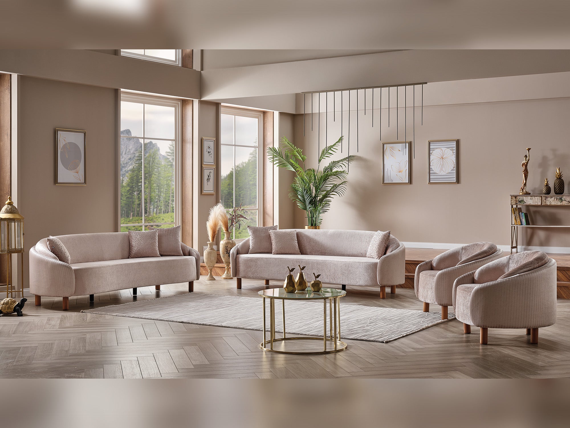 Alessa 4-pieces (2 Sofa & 2 Chair) Livingroom Set Cream