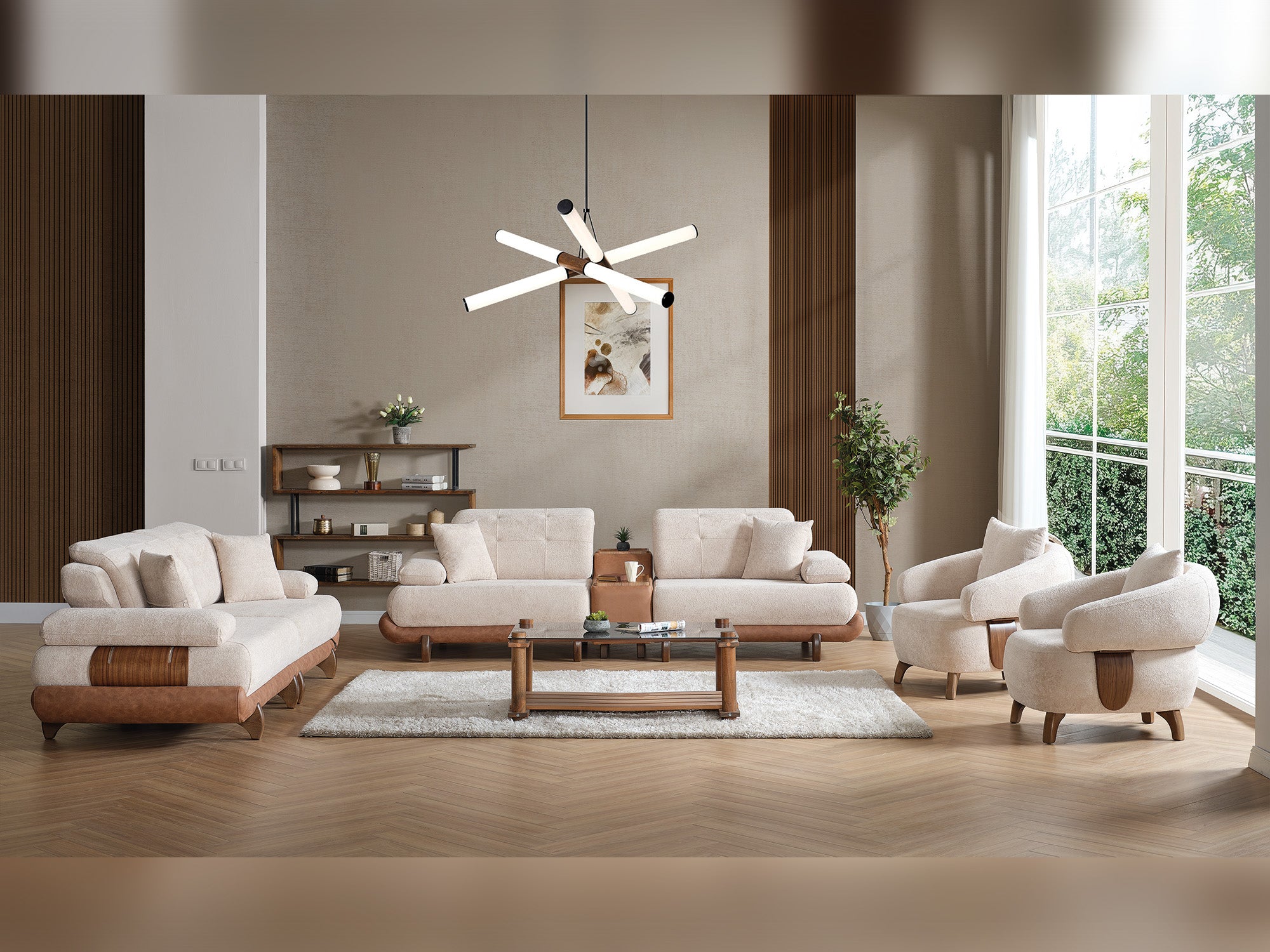 Alexa 4-pieces (Sofa & Module Sofa & 2 Chair) Livingroom Set Cream