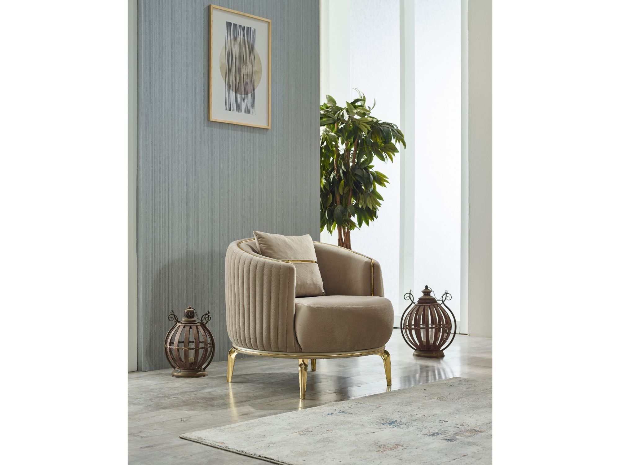 Armoni Convertible Livingroom (2 Sofa & 2 Chair) Beige With Gold Legs