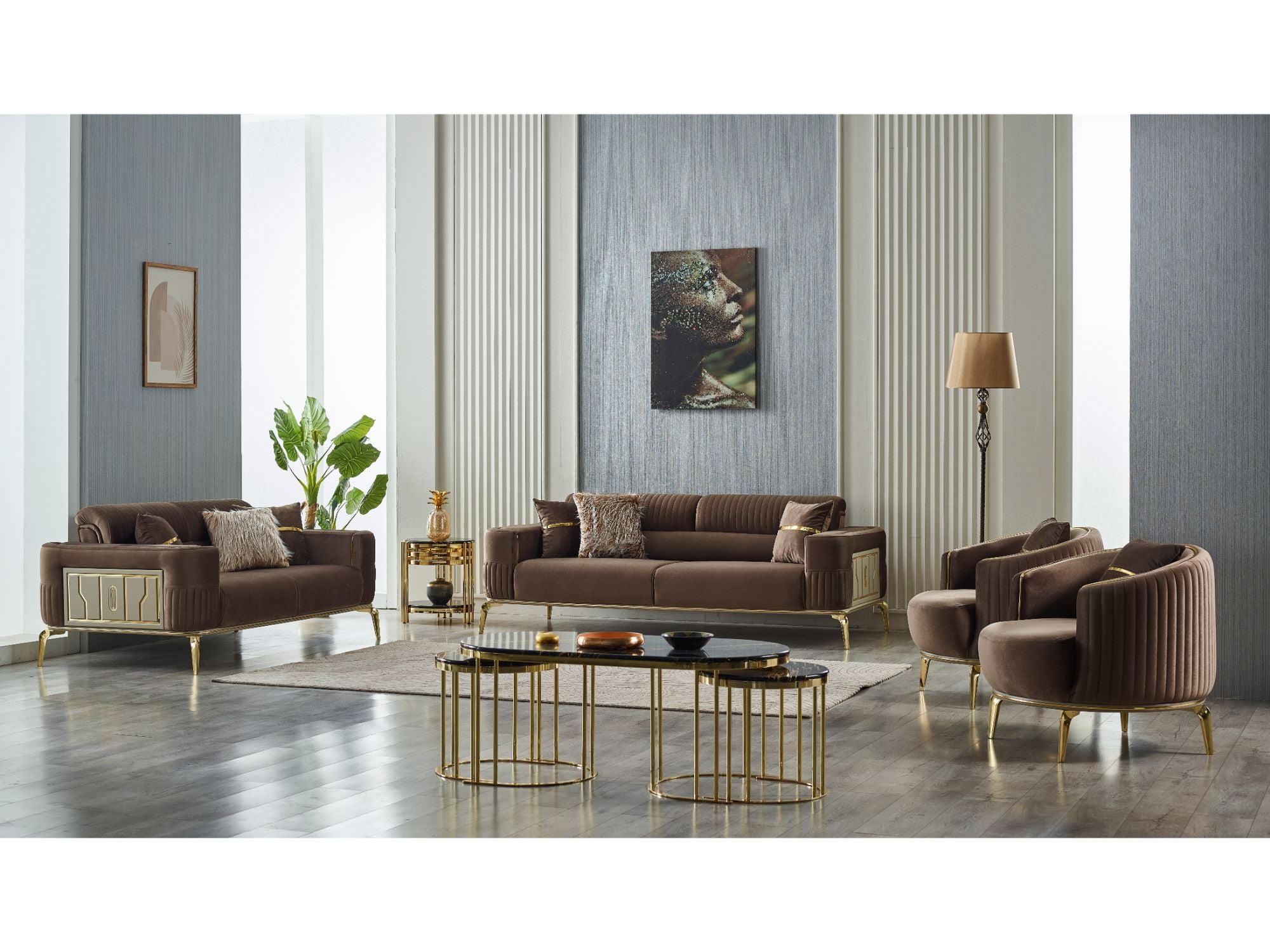 Armoni Convertible Sofa Brown With Gold Legs