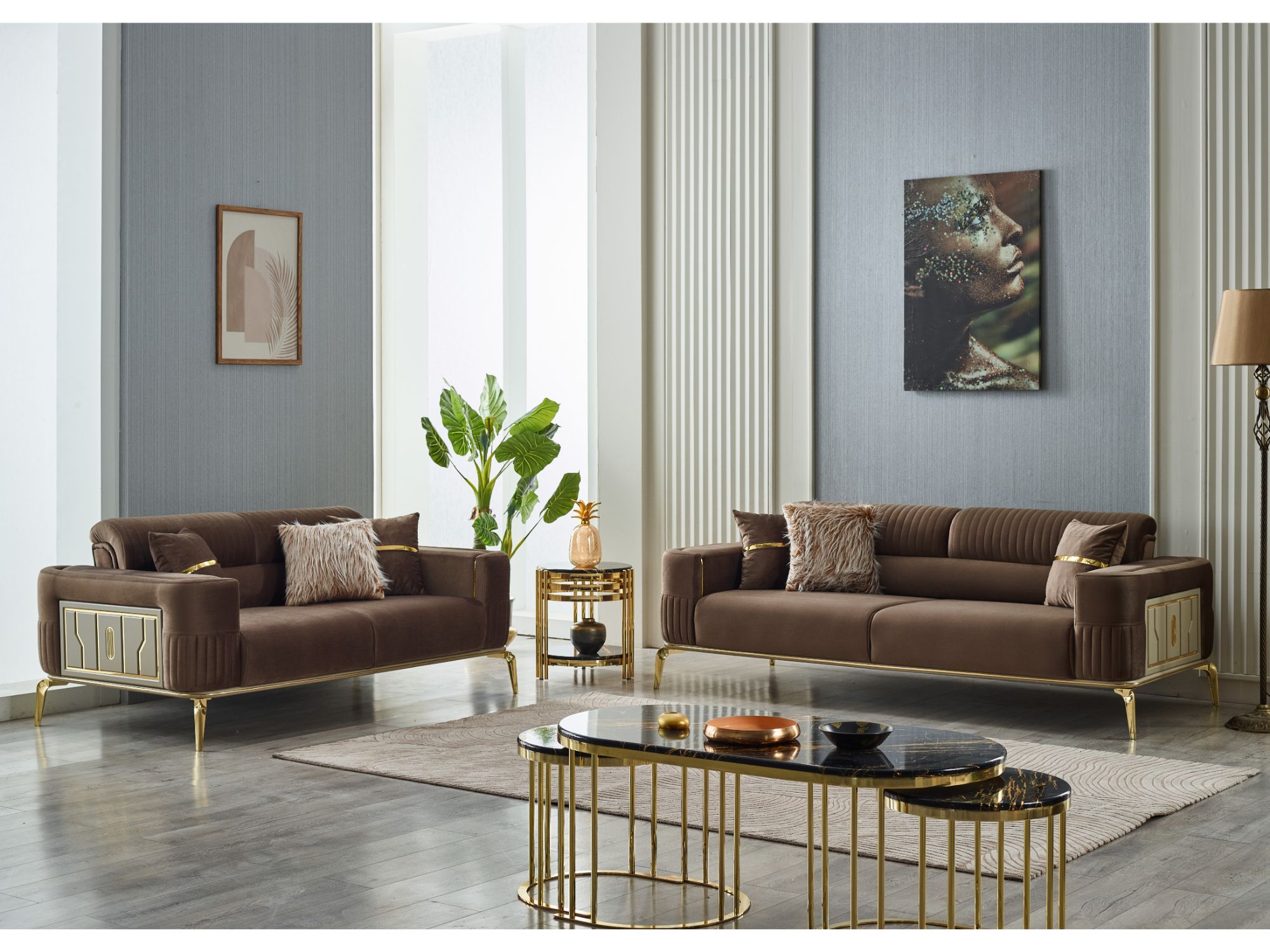 Armoni Convertible Sofa Brown With Gold Legs