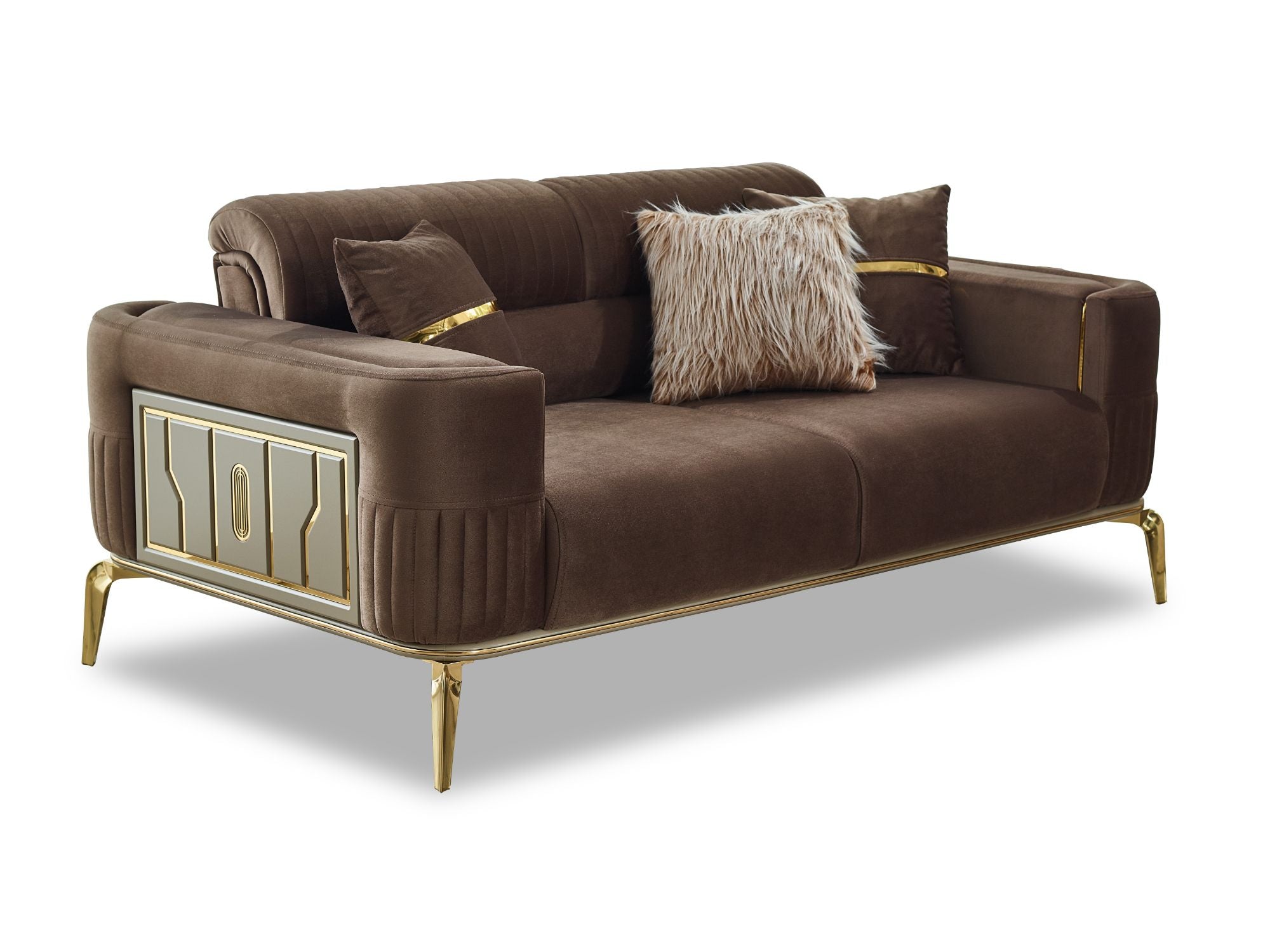 Armoni Convertible Loveseat Brown With Gold Legs