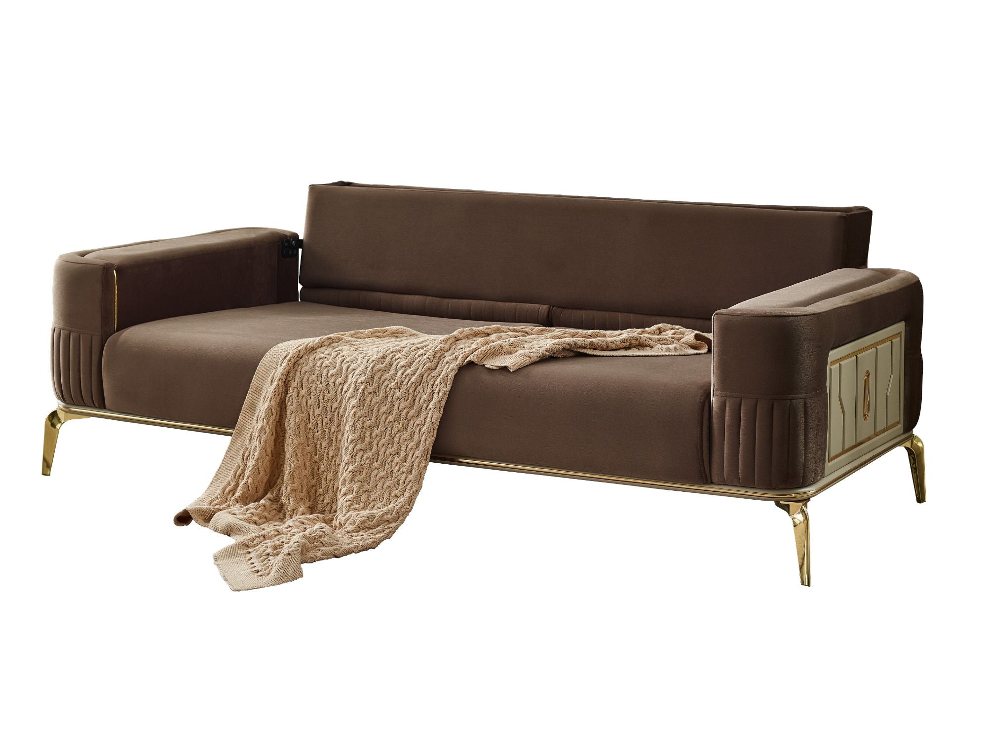 Armoni Convertible Sofa Brown With Gold Legs
