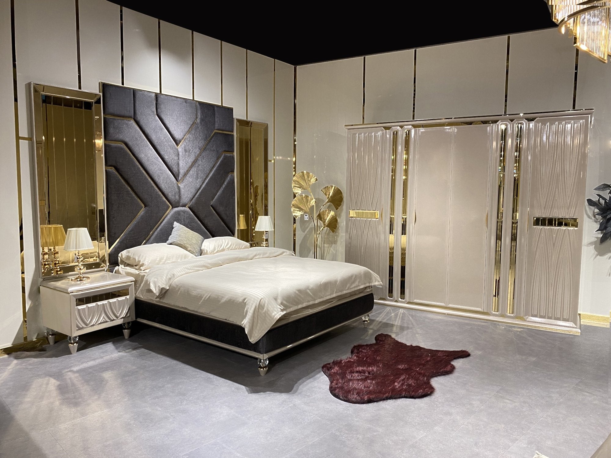 Berlin Bedroom (Queen Sotrage Bed With Headboard & Dresser With Mirror & 2 Nightstand With Back Panel)