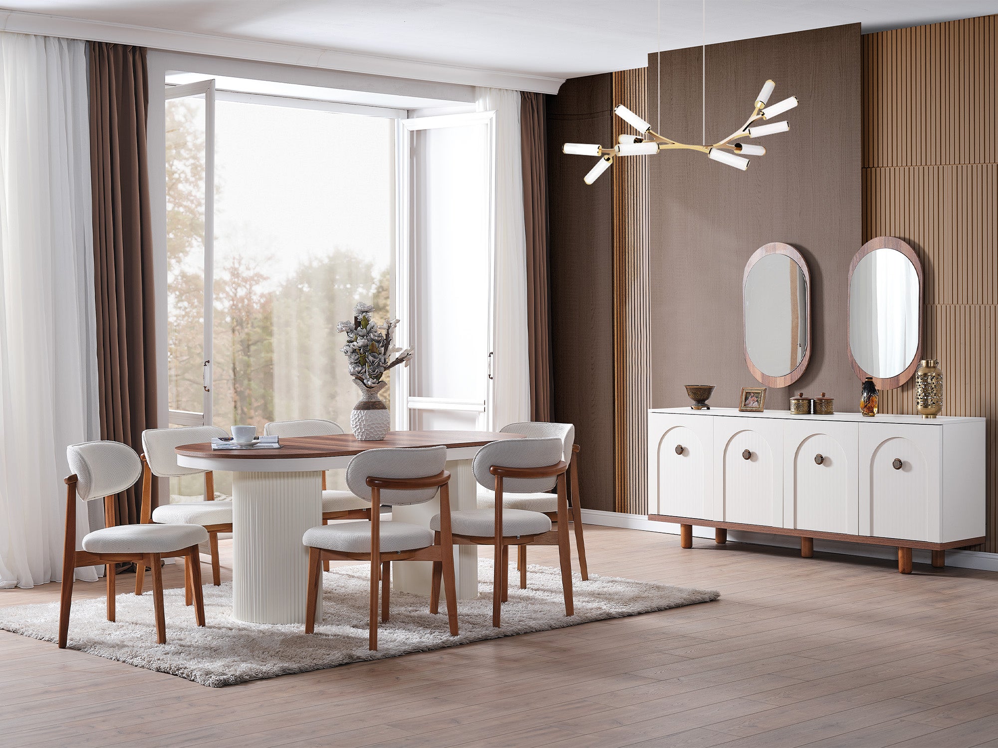 Bahama Diningroom (Consol With Mirror & Dining Table & 6 Dining Chair)