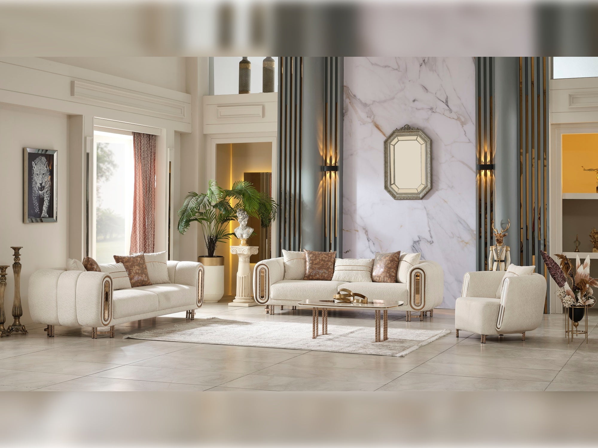 Bella 3-pieces (Sofa & Loveseat & Chair) Livingroom Set Cream