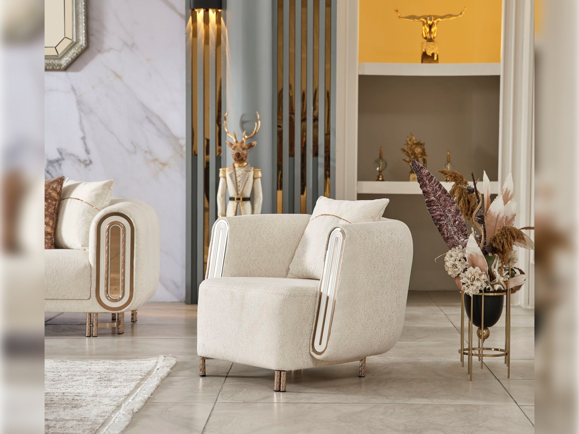 Bella Stationary Livingroom (2 Sofa & 2 Chair) Cream