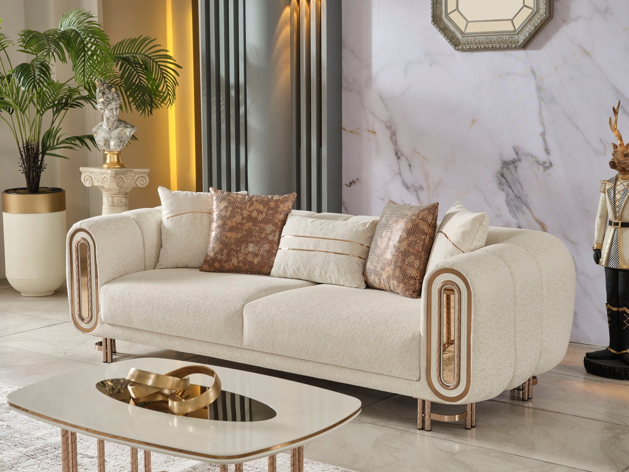 Bella Stationary Livingroom (2 Sofa & 2 Chair) Cream