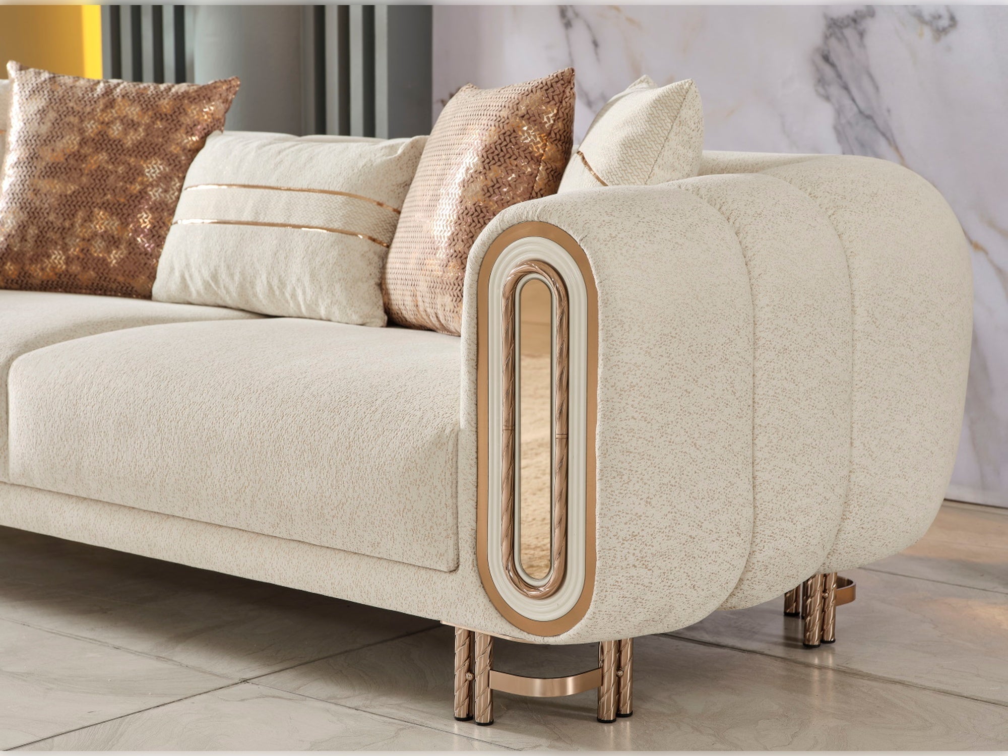 Bella Stationary Livingroom (2 Sofa & 2 Chair) Cream