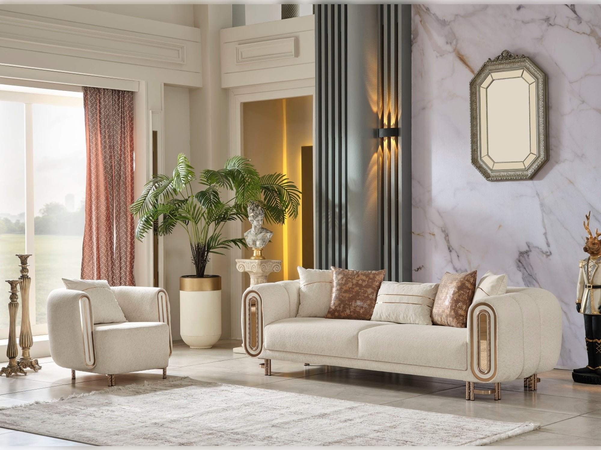 Bella Stationary Livingroom (2 Sofa & 2 Chair) Cream