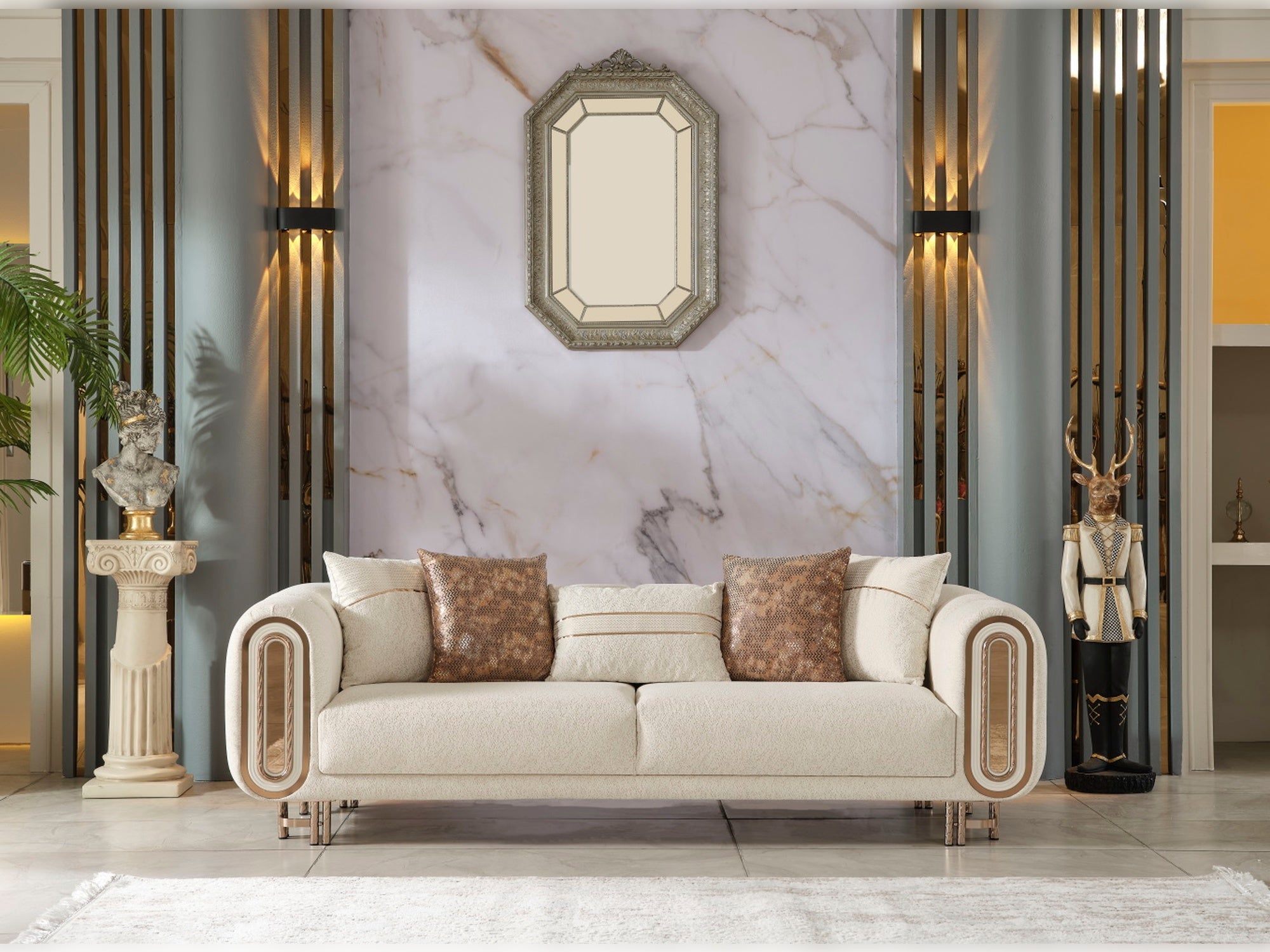 Bella Stationary Livingroom (2 Sofa & 2 Chair) Cream