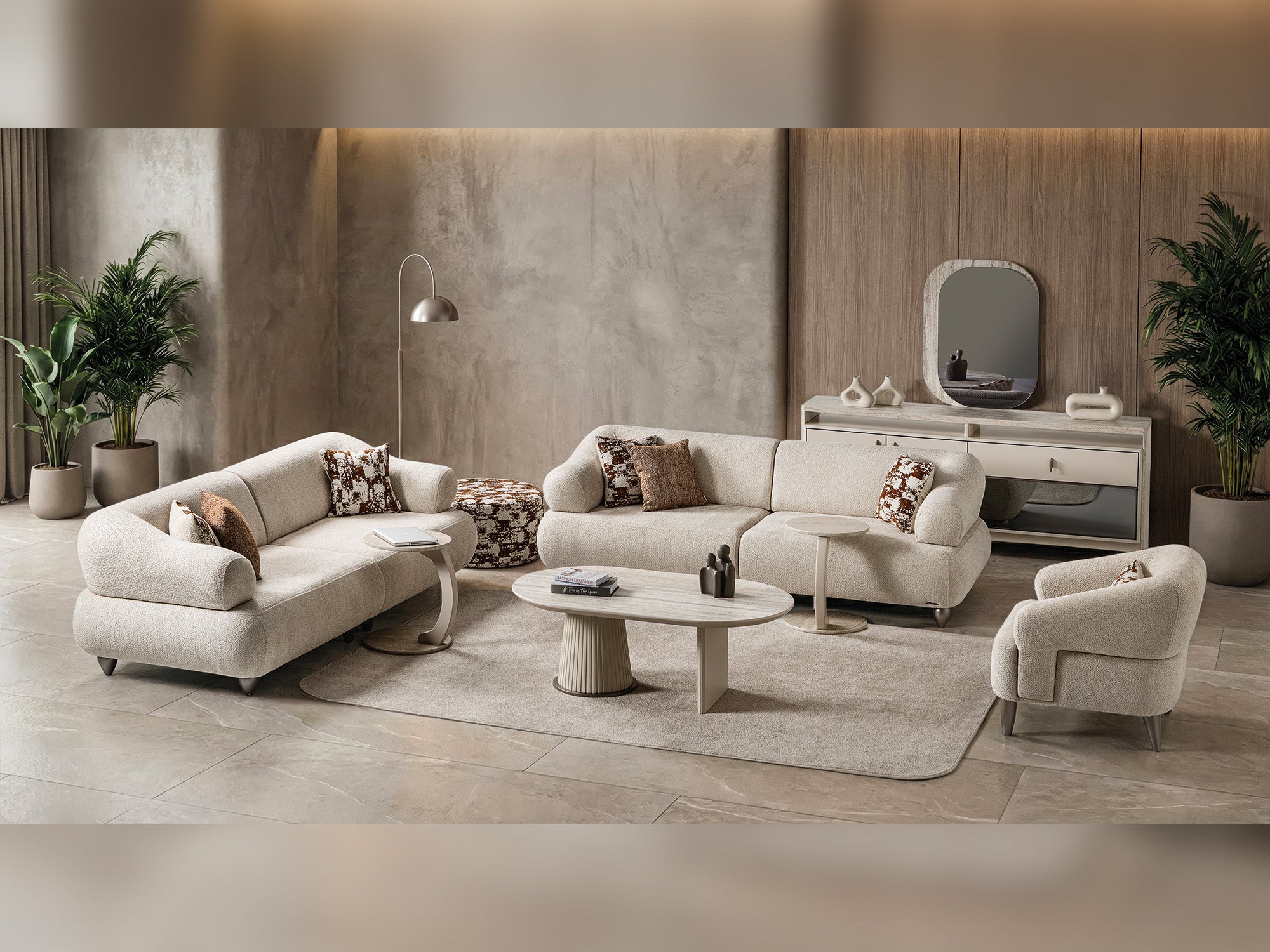 Bern 3-pieces (Sofa & Loveseat & Chair) Livingroom Set Cream