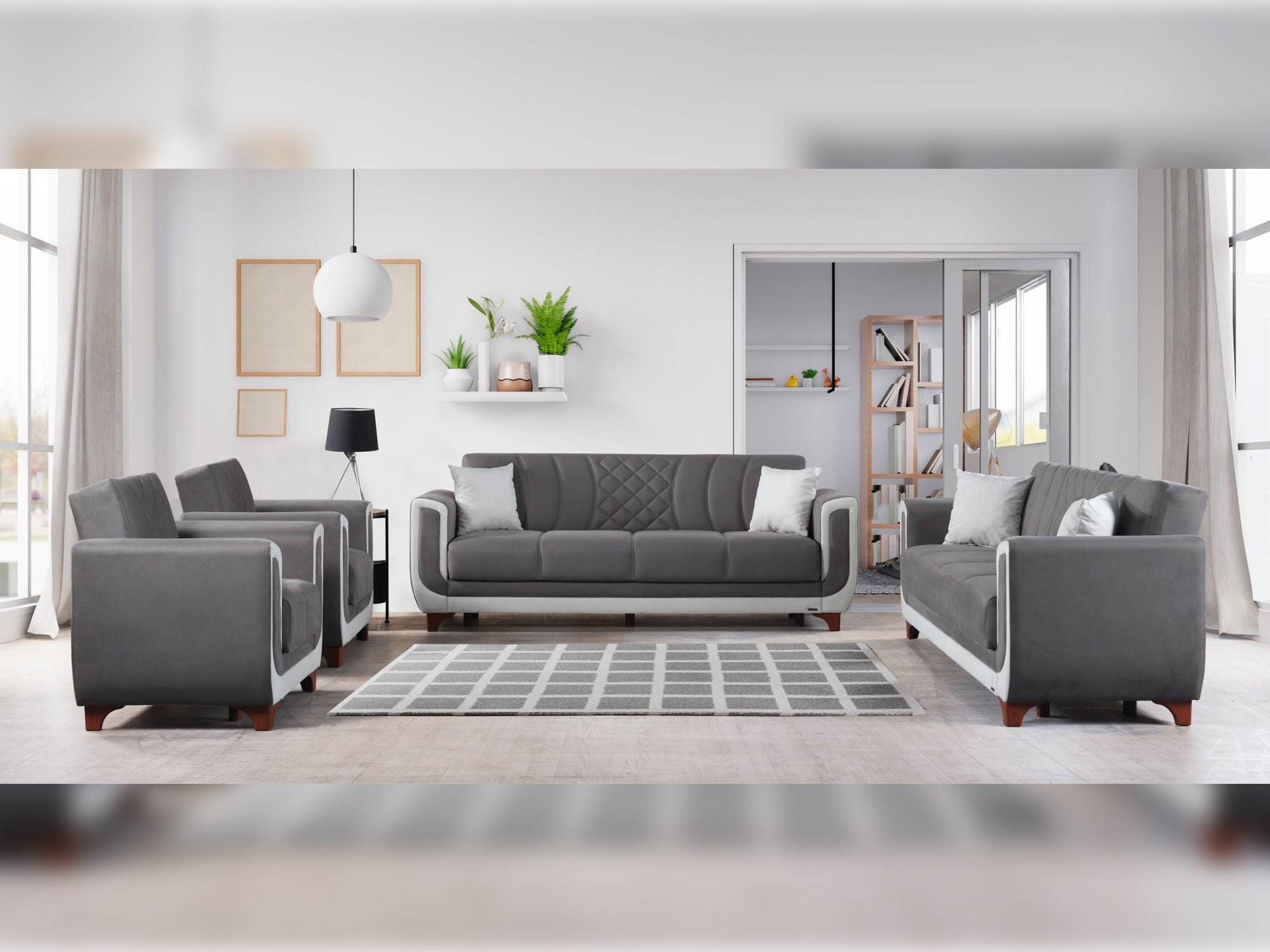 Berre Convertible Livingroom (2 Sofa & 2 Chair) Grey