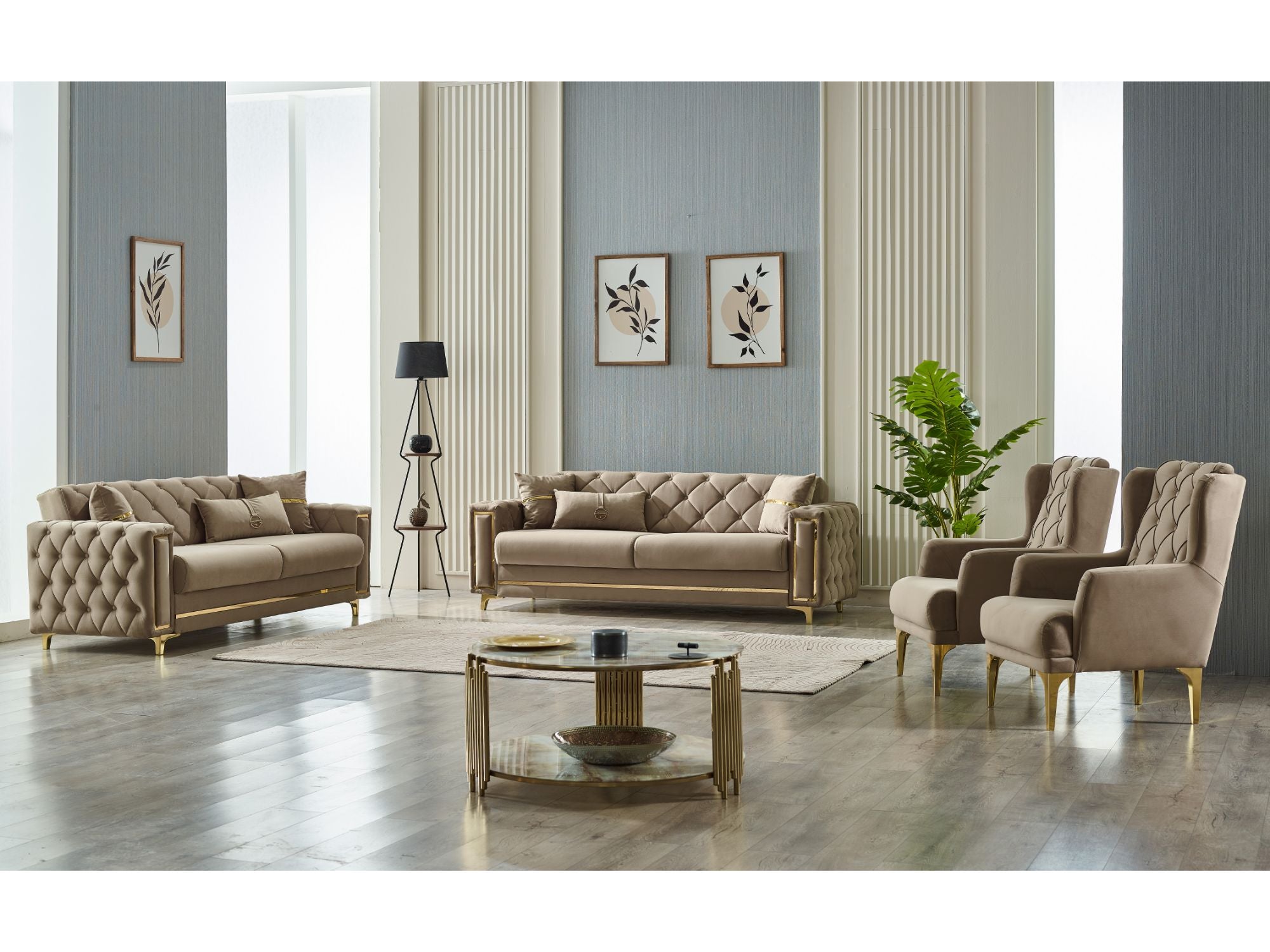 Bolivya Convertible Loveseat Beige With Gold Legs