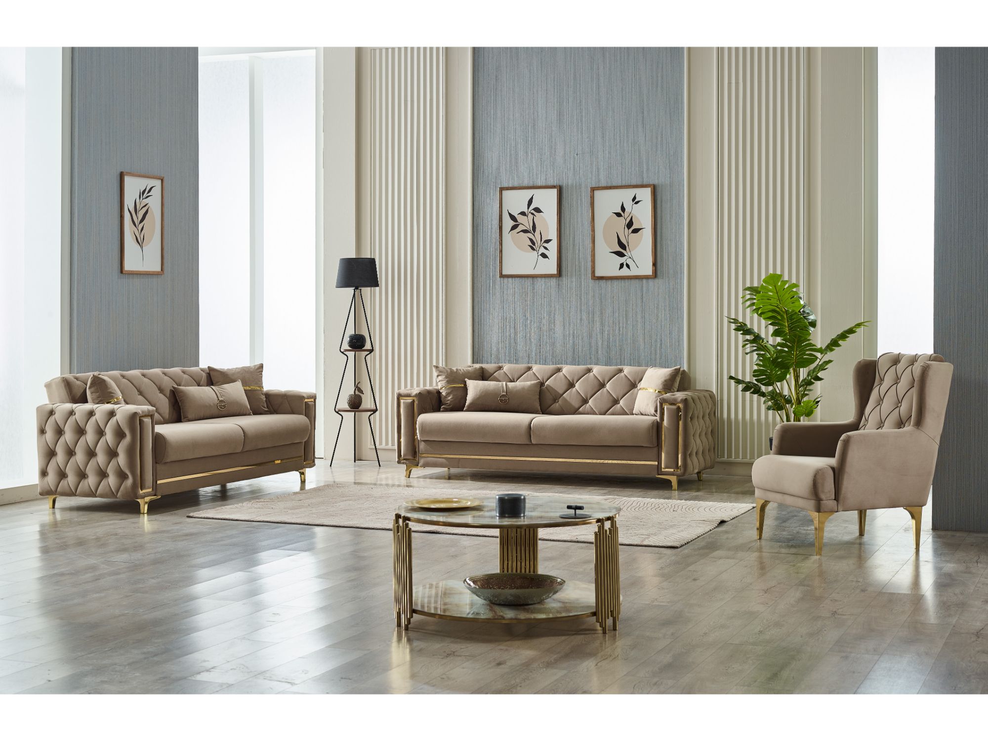 Bolivya Convertible Sofa Beige With Gold Legs