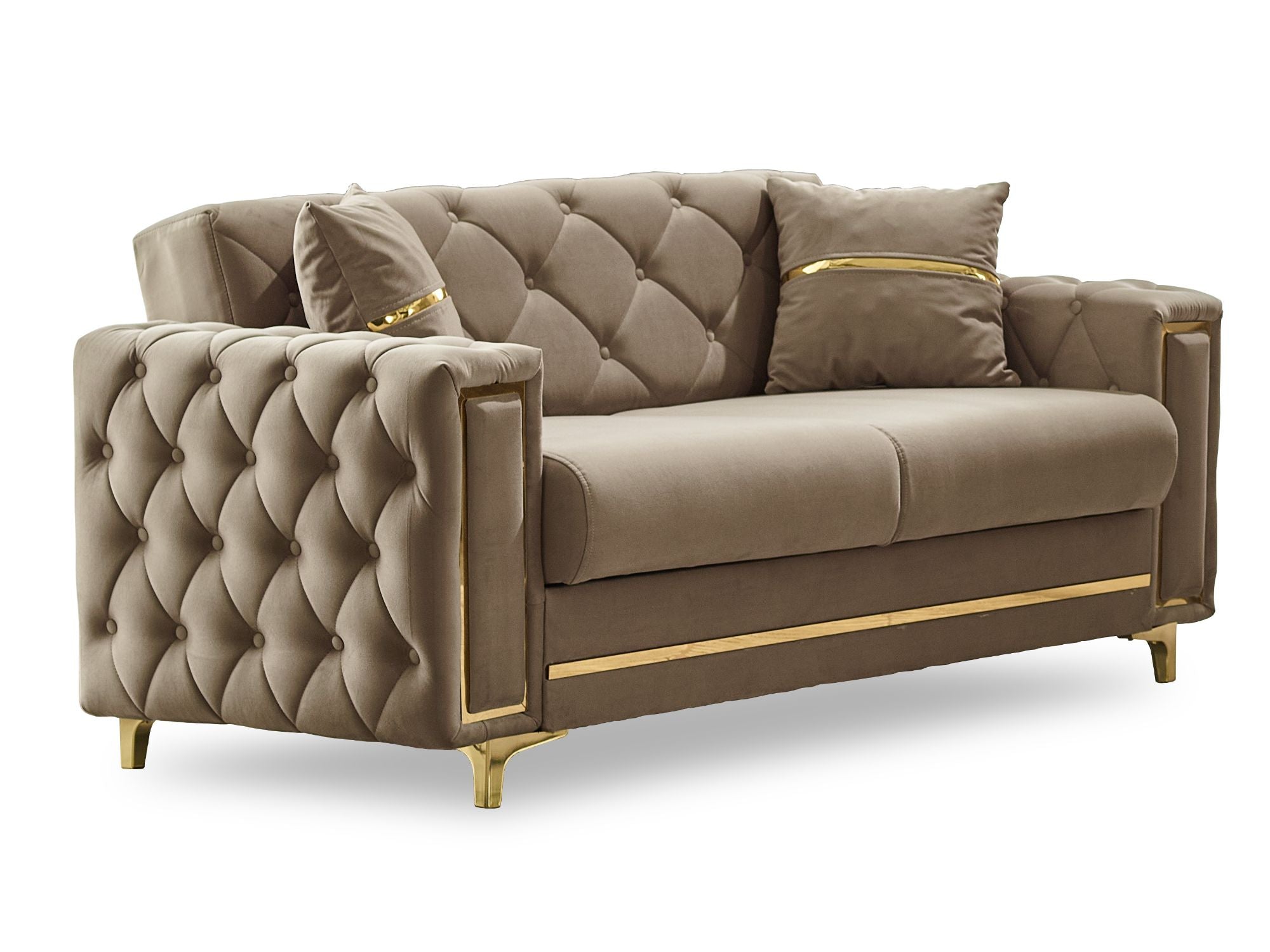 Bolivya Convertible Livingroom (2 Sofa & 2 Chair) Beige With Gold Leg