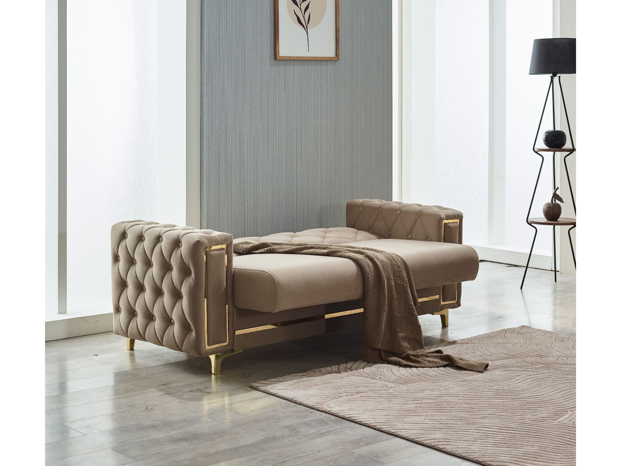 Bolivya Convertible Loveseat Beige With Gold Legs